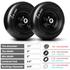 AR-PRO 11x4.00-5 flat free tire and wheel side view