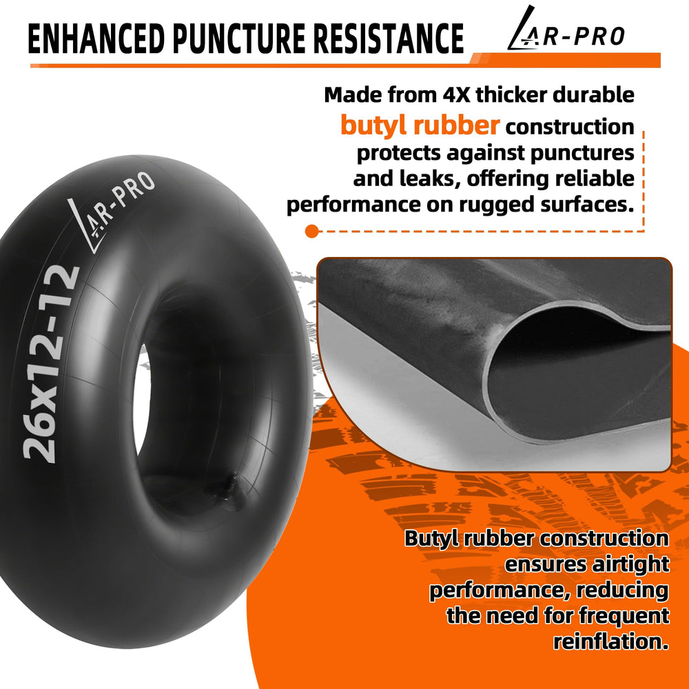 AR-PRO 26x12-12 inner tube alongside compatible tire sizes