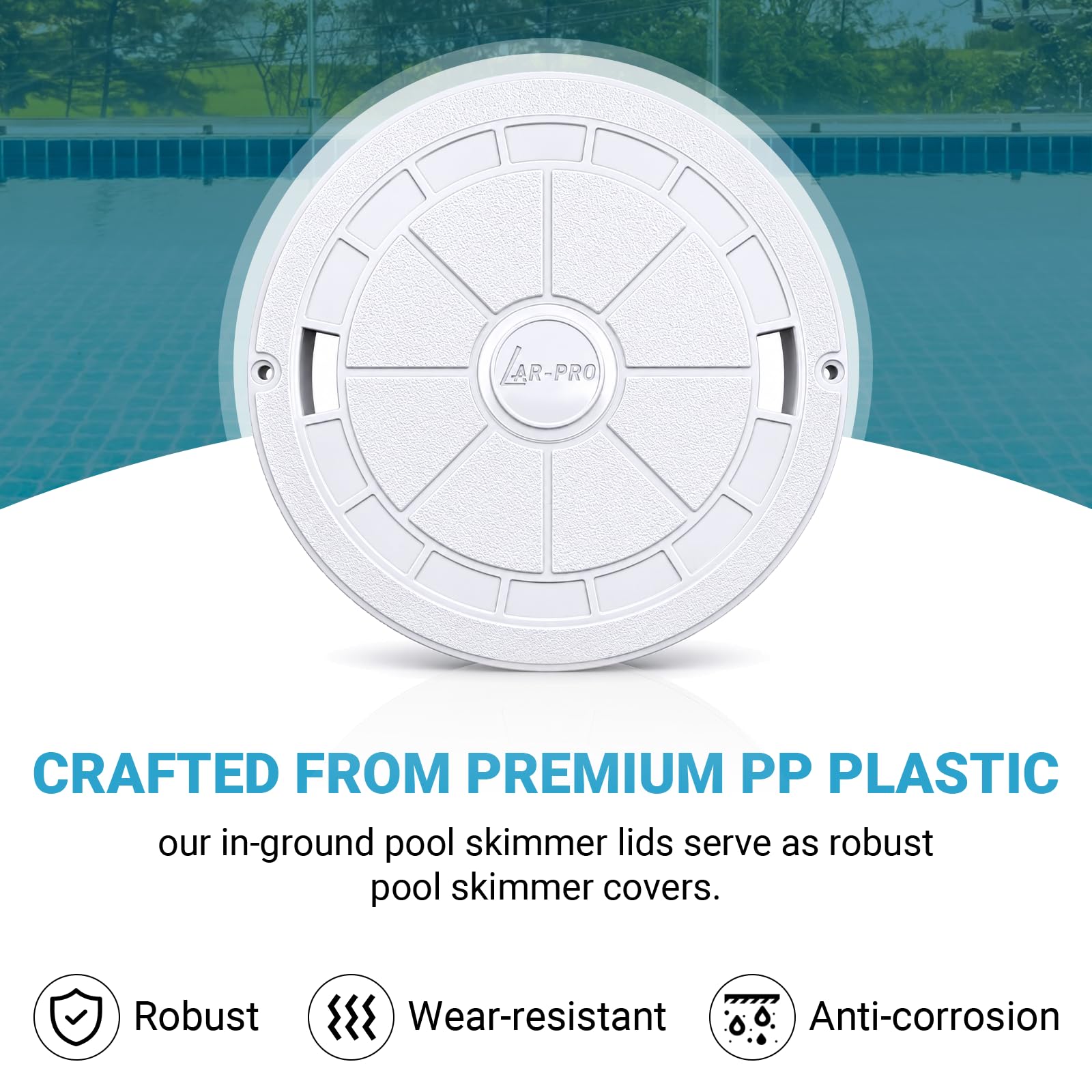 AR-PRO Skimmer Cover installed on pool skimmer