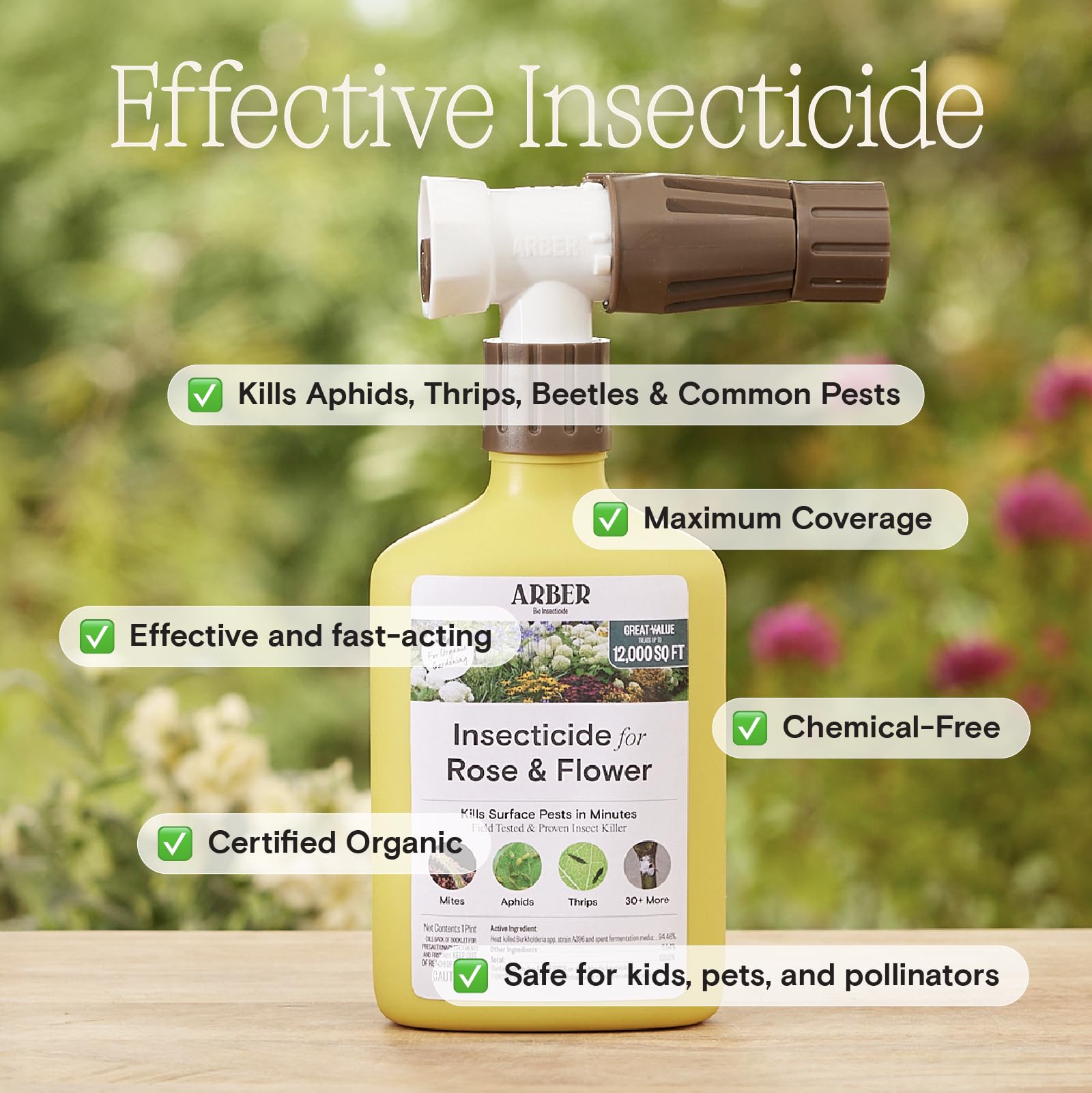 ARBER Organic Insecticide back view showing application instructions