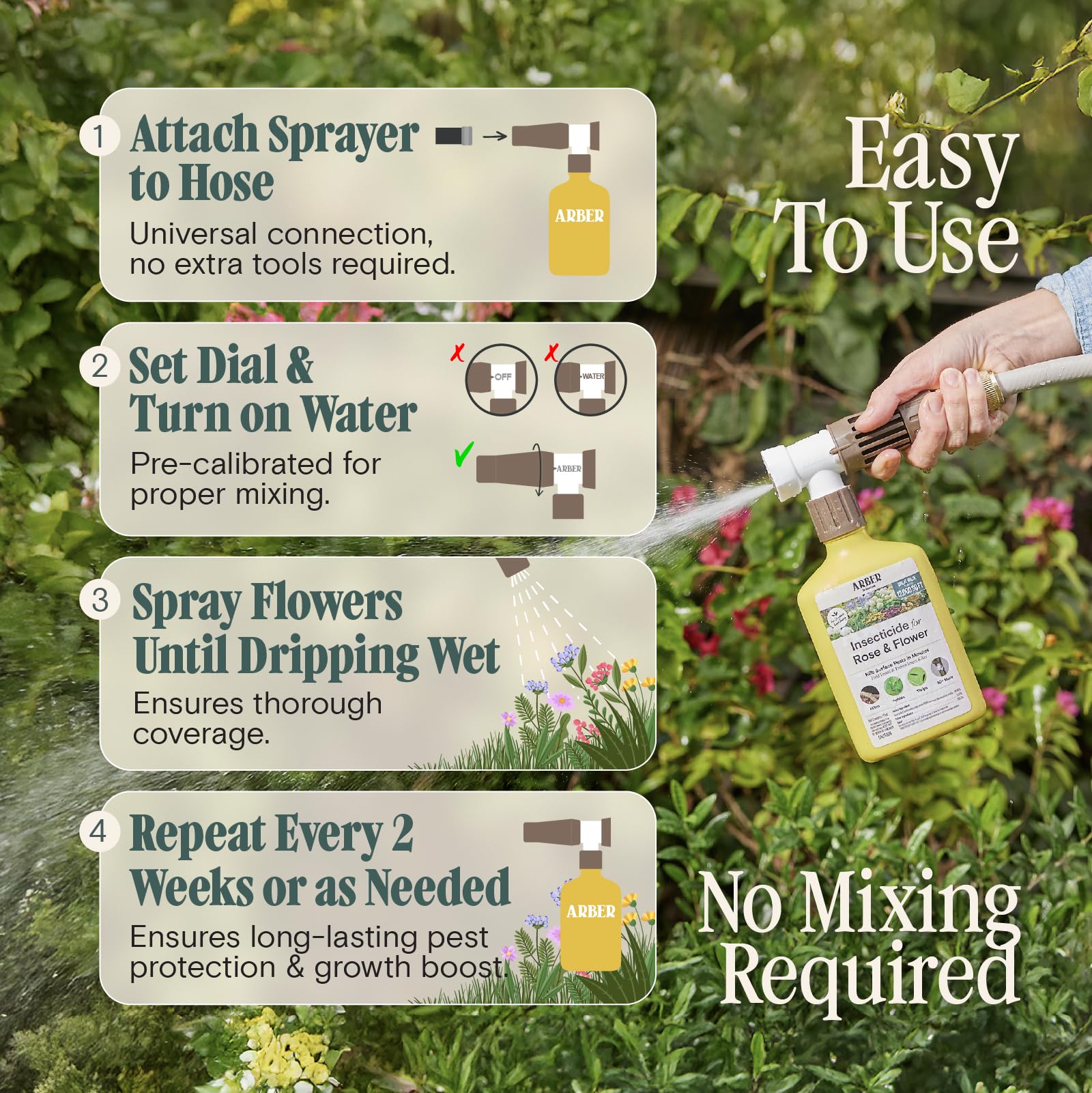 ARBER Organic Insecticide for Flowers displayed with blooming flowers