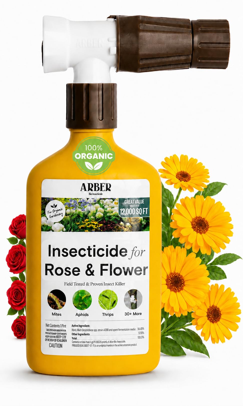 ARBER Organic Insecticide for Roses & Flowers 16oz ready-to-spray bottle front view