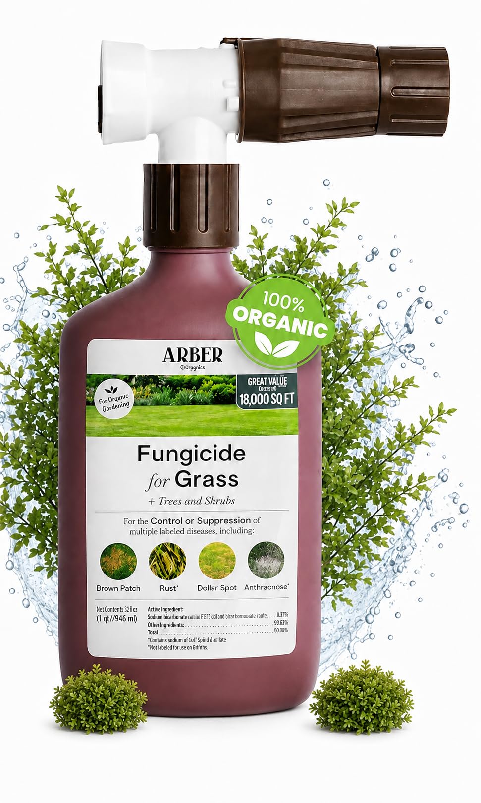 ARBER Organic Lawn Fungicide RTS 16 oz bottle with hose-end sprayer