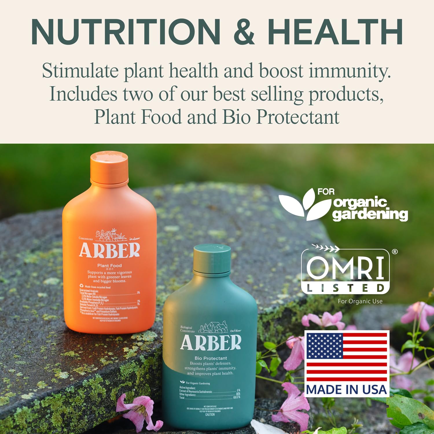 ARBER Organic Plant Food bottle with liquid inside