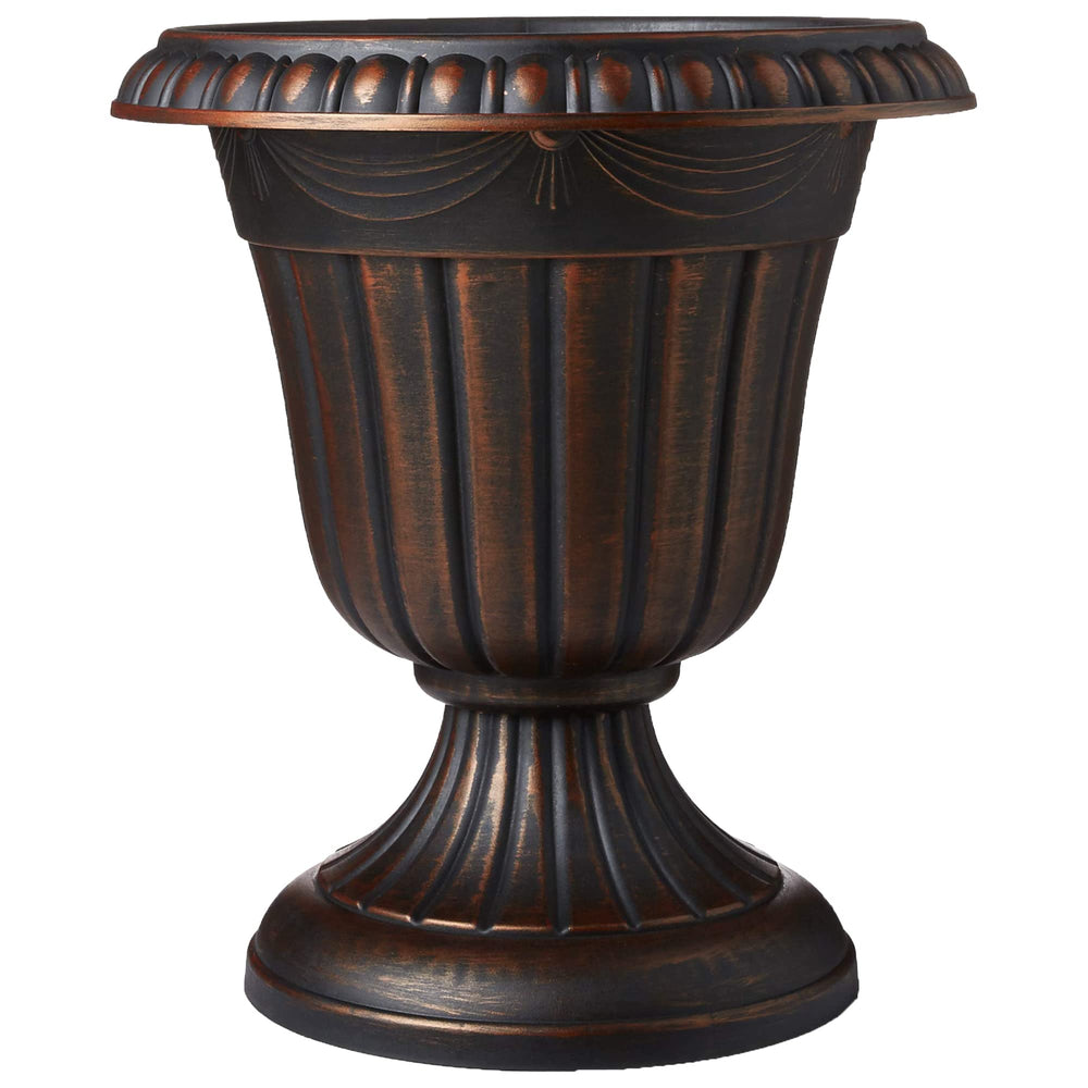 Arcadia Garden Products 10x12” Urn Planter front view in brushed copper