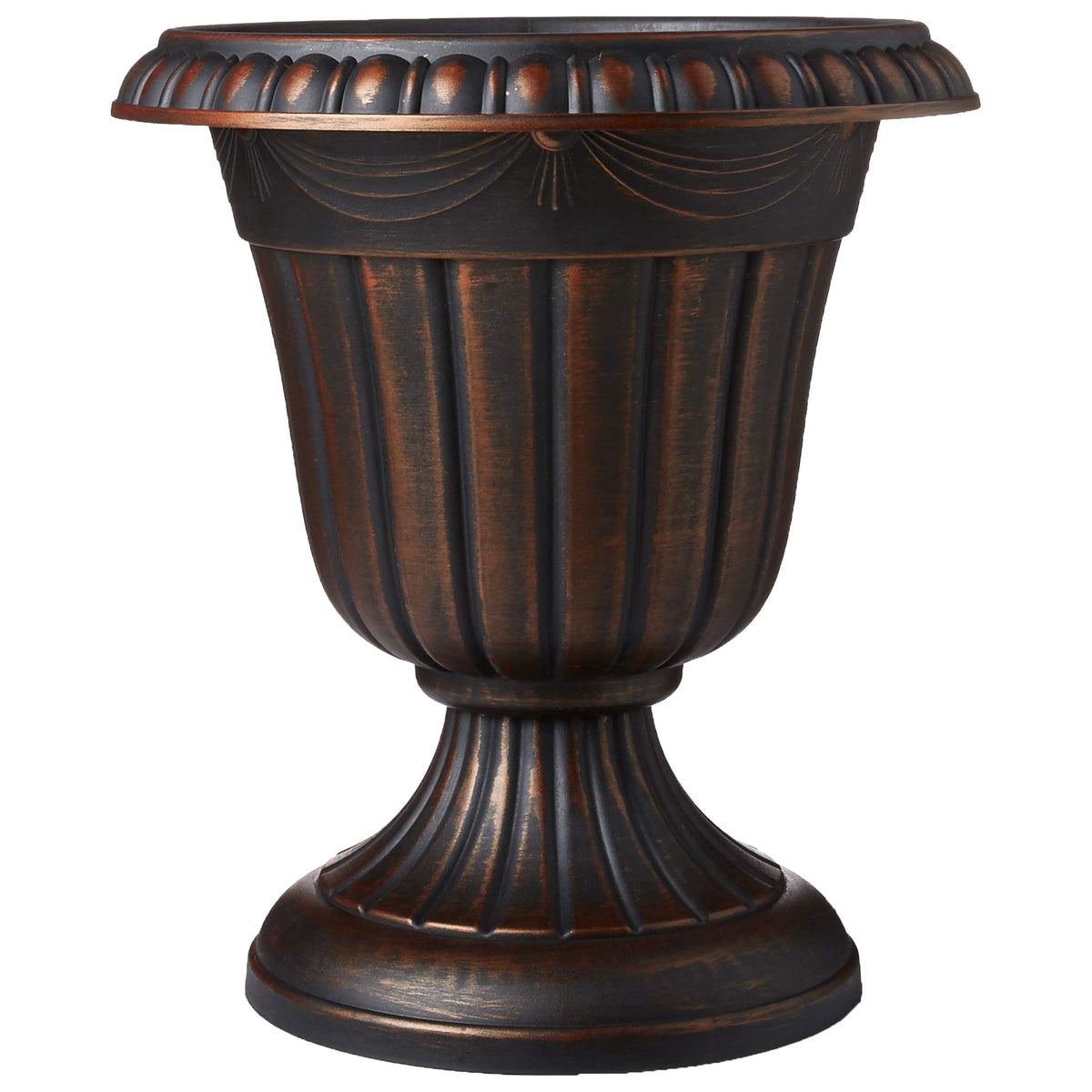 Arcadia Garden Products 10x12” Urn Planter front view in brushed copper