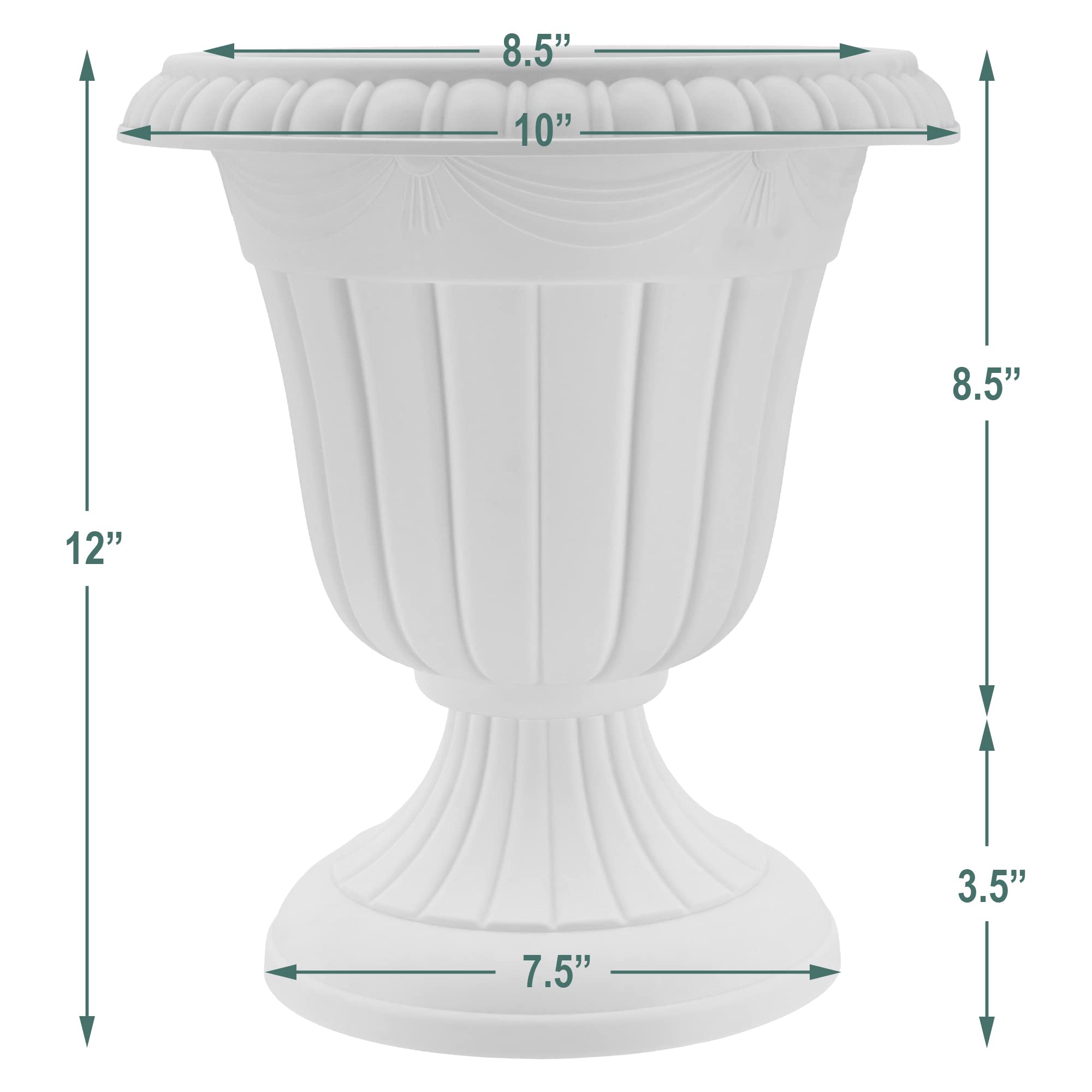 Arcadia Garden Products traditional taupe urn planter in garden setting