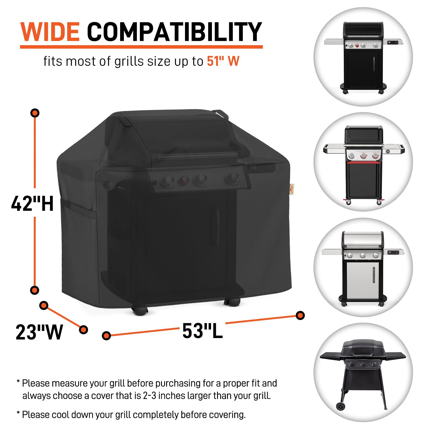 Arcedo BBQ Grill Cover dimensions displayed
