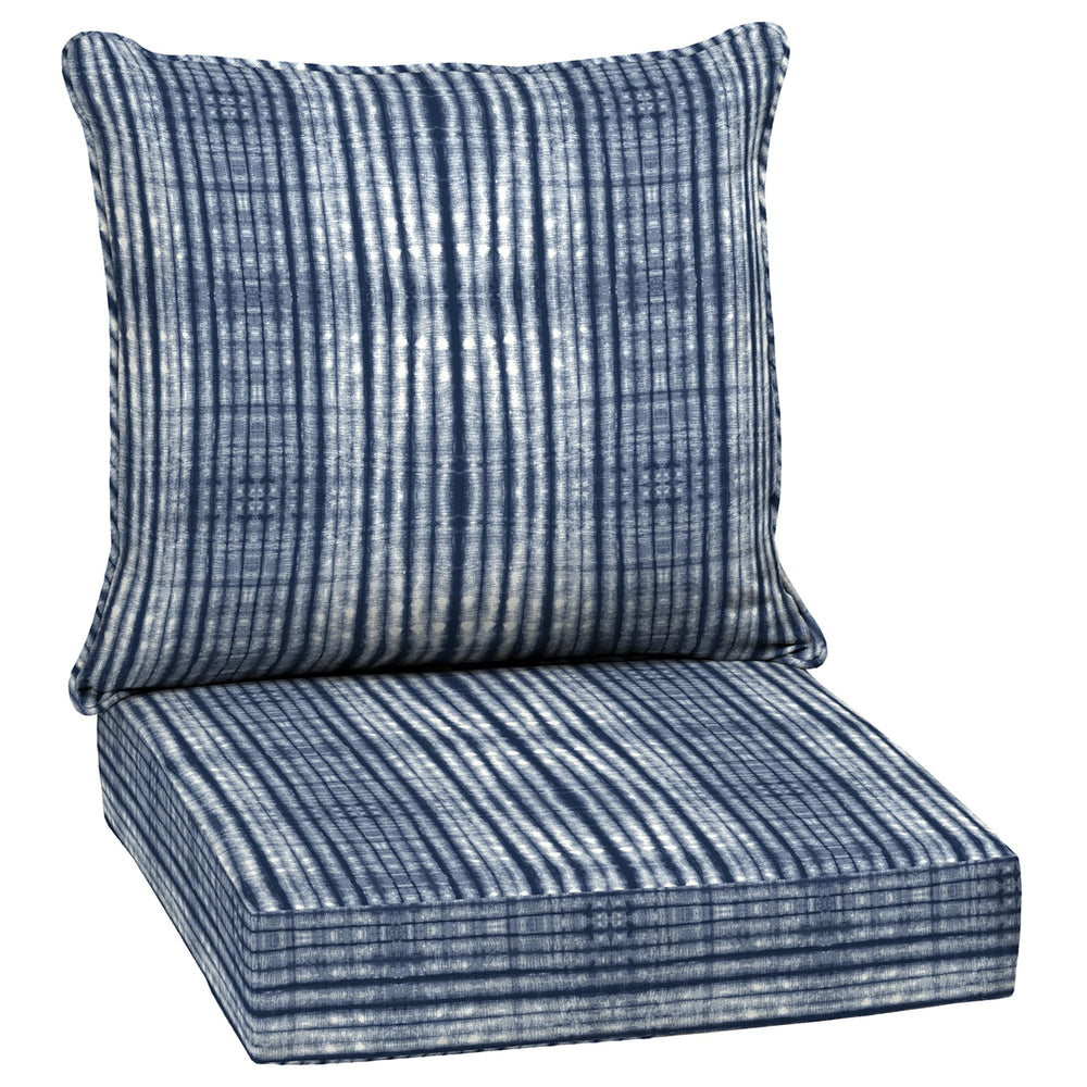 Arden Deep Seat Cushion Set front view in Blue Shibori Stripe