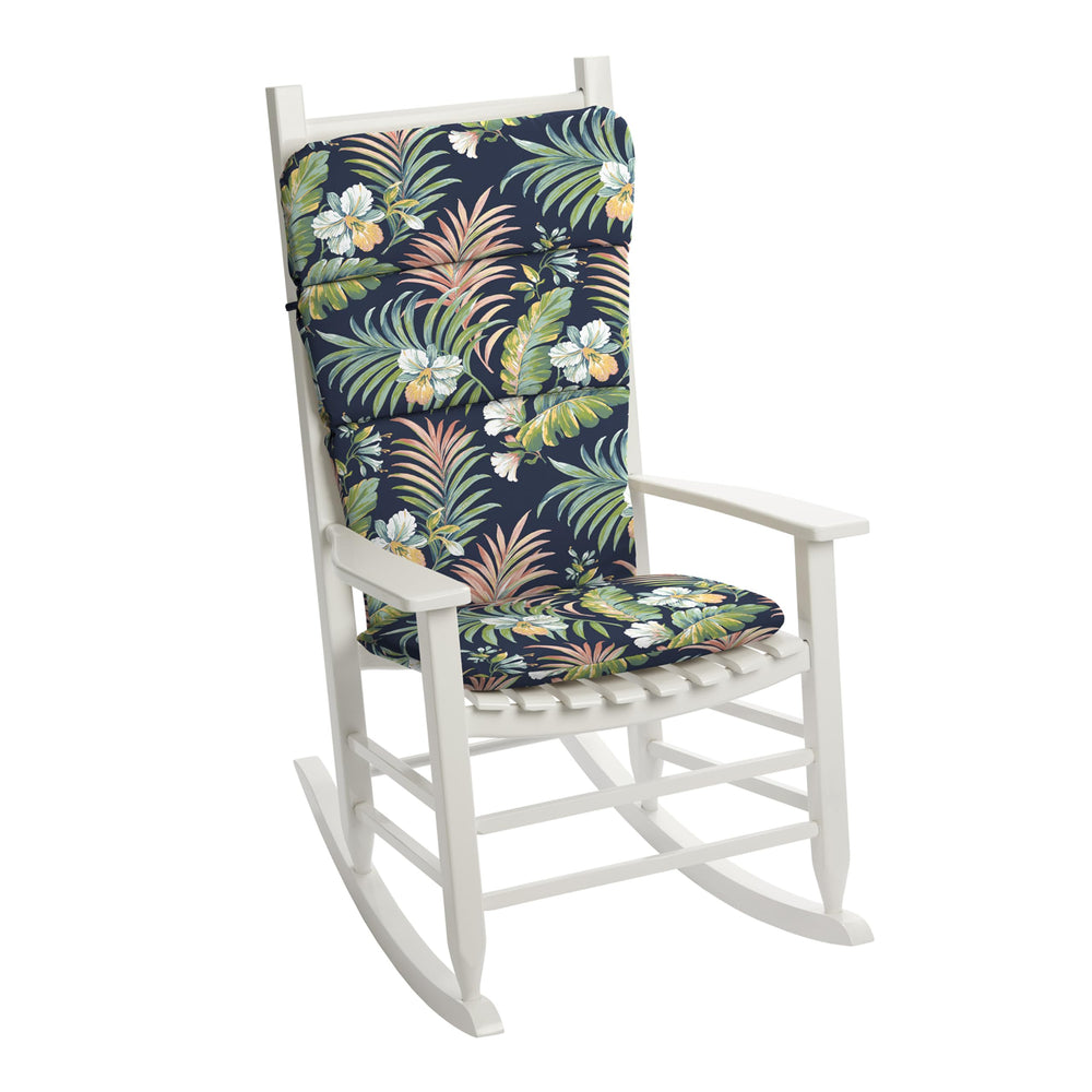 Arden Outdoor Cushion on a rocking chair in garden setting
