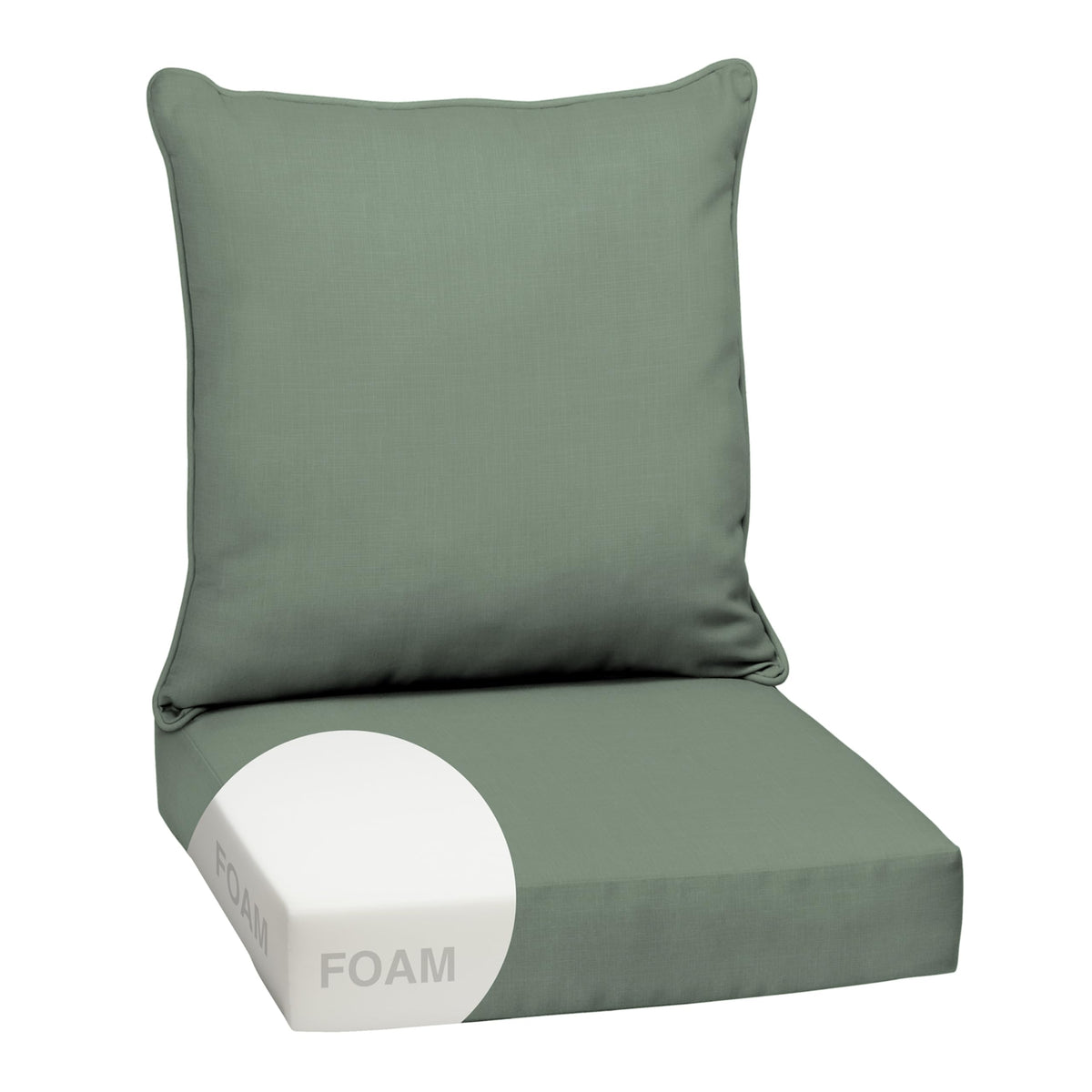Arden Outdoor Deep Seat Cushion Set front view in sage green