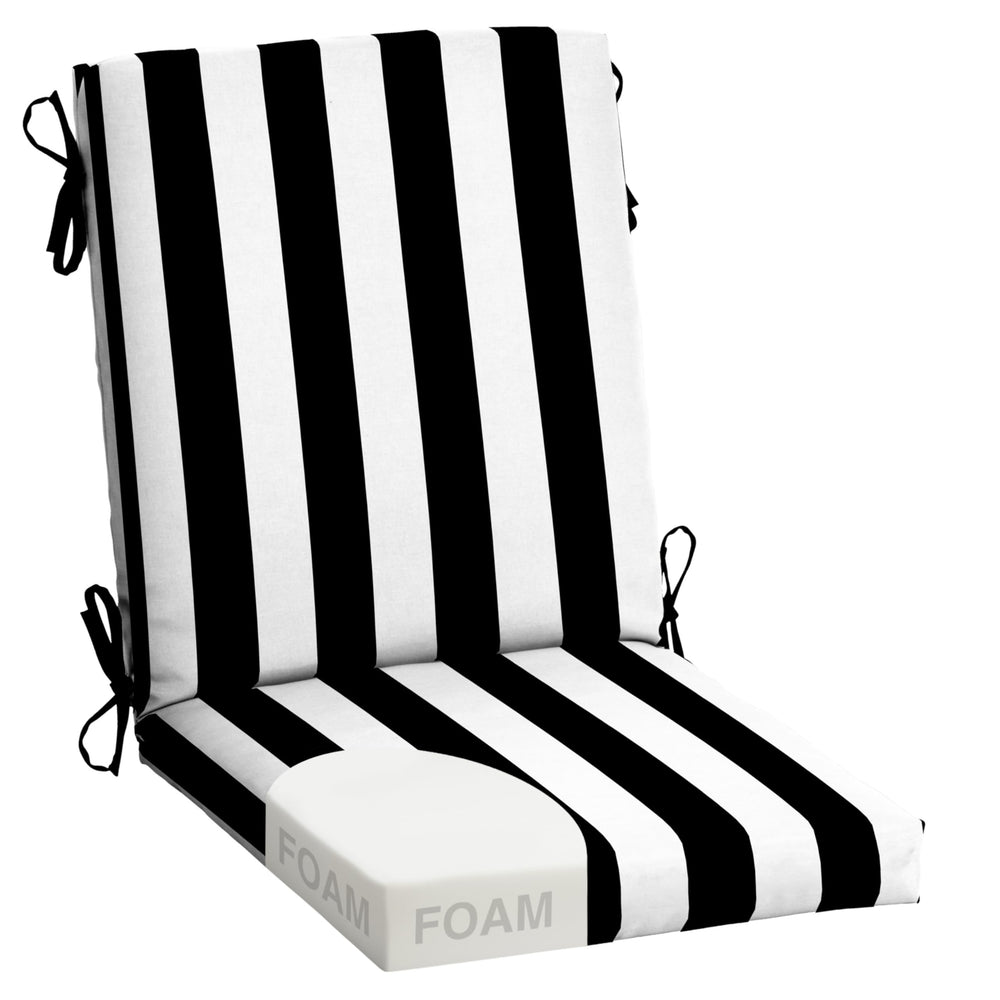 Arden Outdoor Dining Chair Cushion in black cabana stripe front view