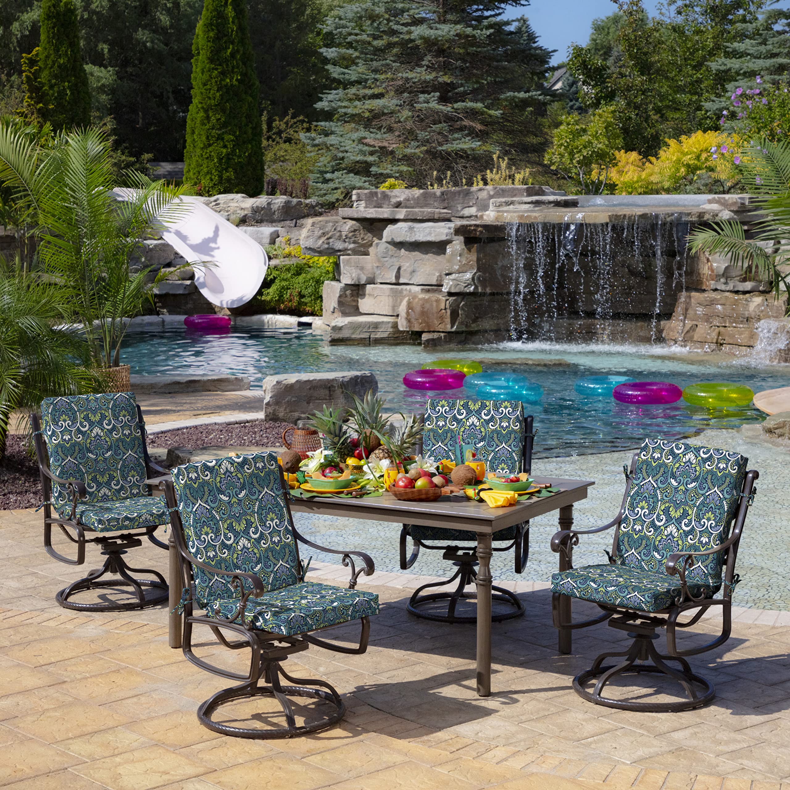 Arden Outdoor Dining Chair Cushion in garden setting