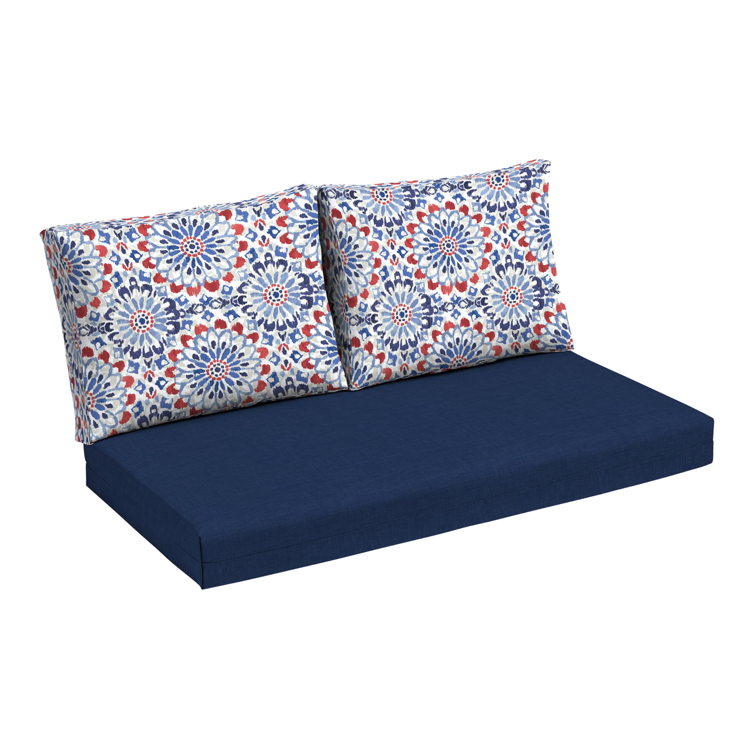 Arden Outdoor Loveseat Cushion Set front view in Clark Blue