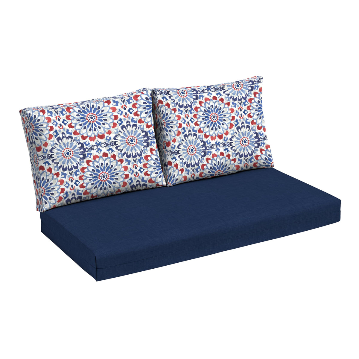 Arden Outdoor Loveseat Cushion Set front view in Clark Blue