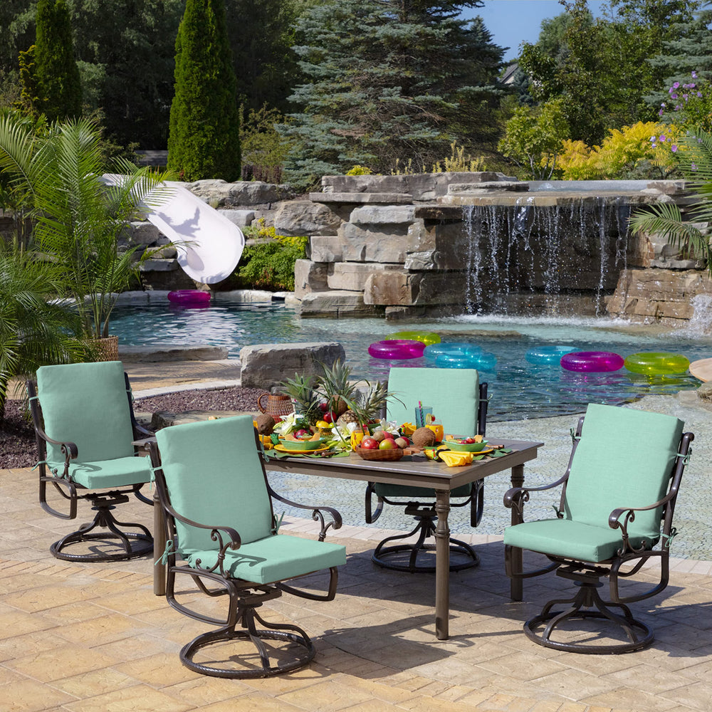 Arden Outdoor Midback Chair Cushion Aqua Leala close-up of fabric