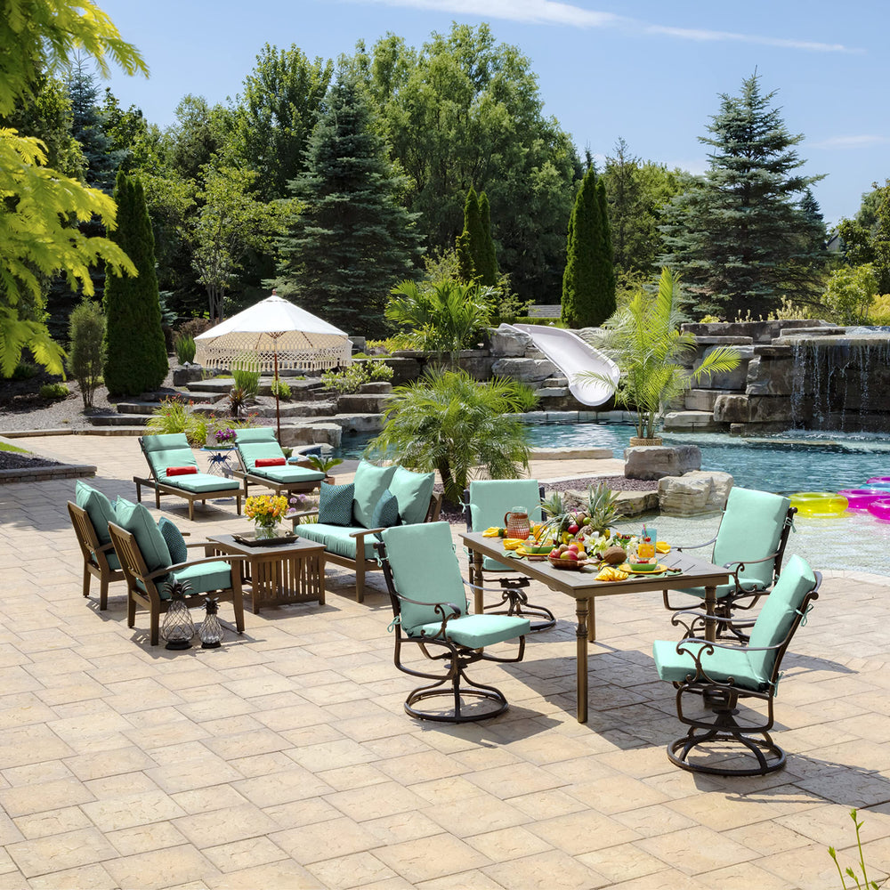Arden Outdoor Midback Chair Cushion Aqua Leala dimensions on packaging
