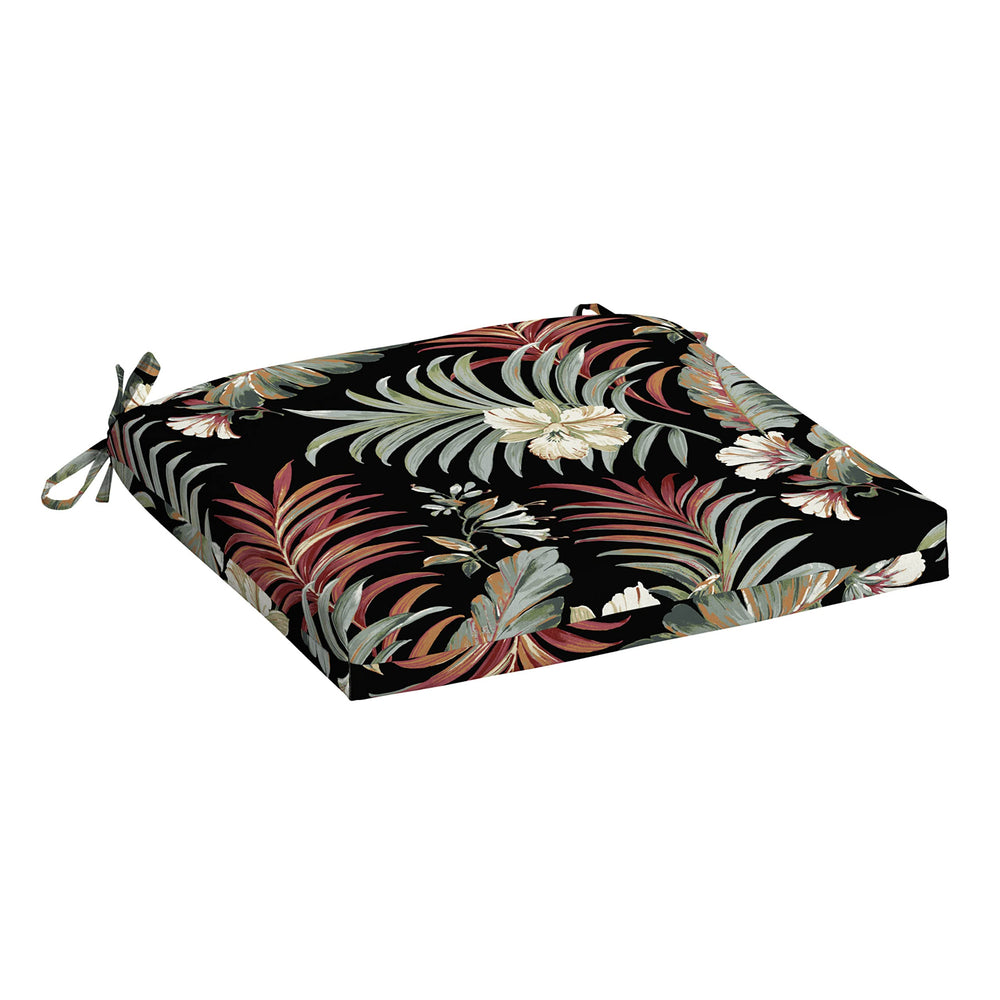 Arden Outdoor Seat Pad Cushion in Black Tropical front view