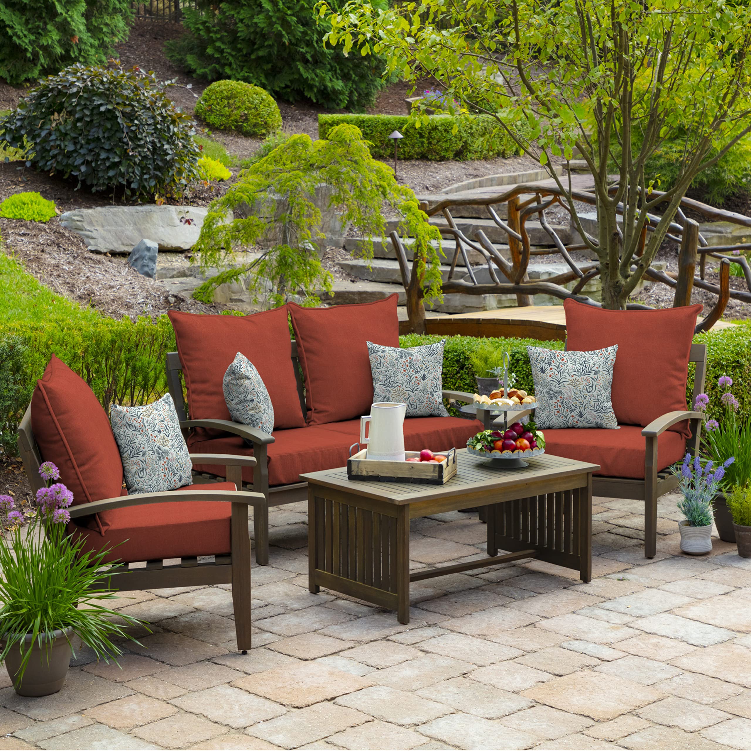 Arden Outdoor Toss Pillow 2-Pack in a backyard