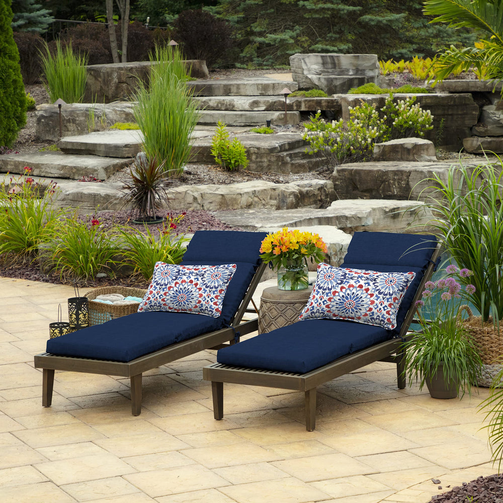 Arden Selections Chaise Cushion Sapphire Blue in patio setting