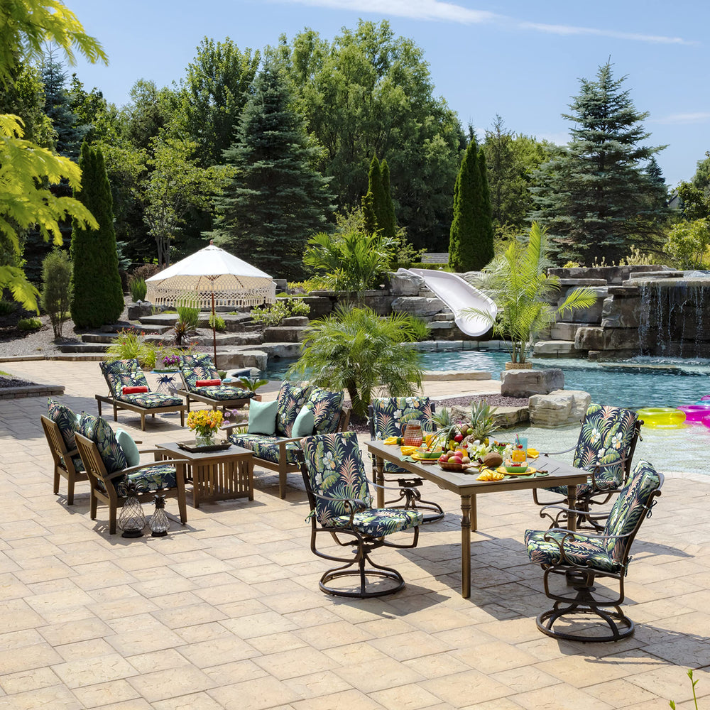 Arden Selections cushion set in use during a backyard gathering