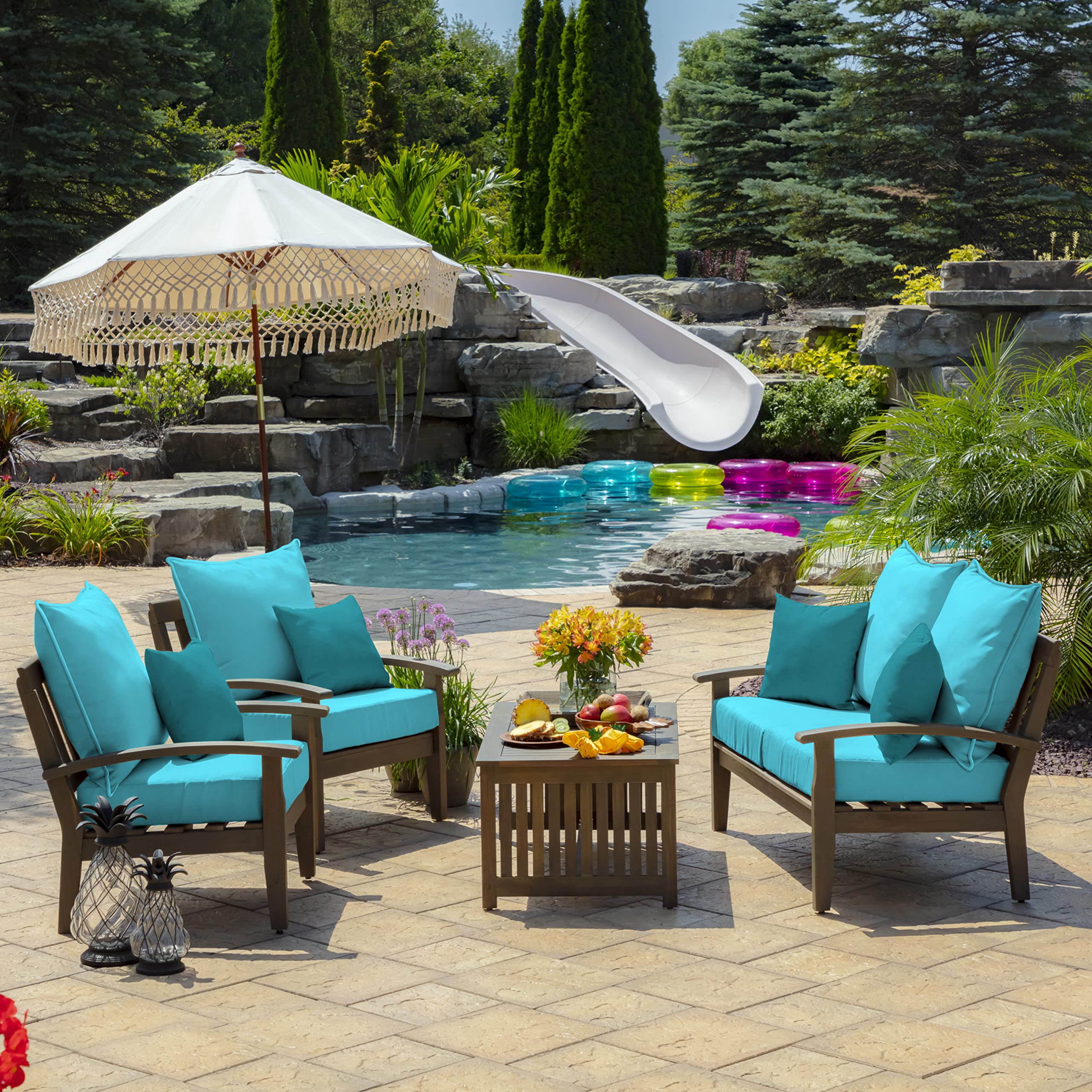 Arden Selections Lake Blue Toss Pillow in outdoor setting