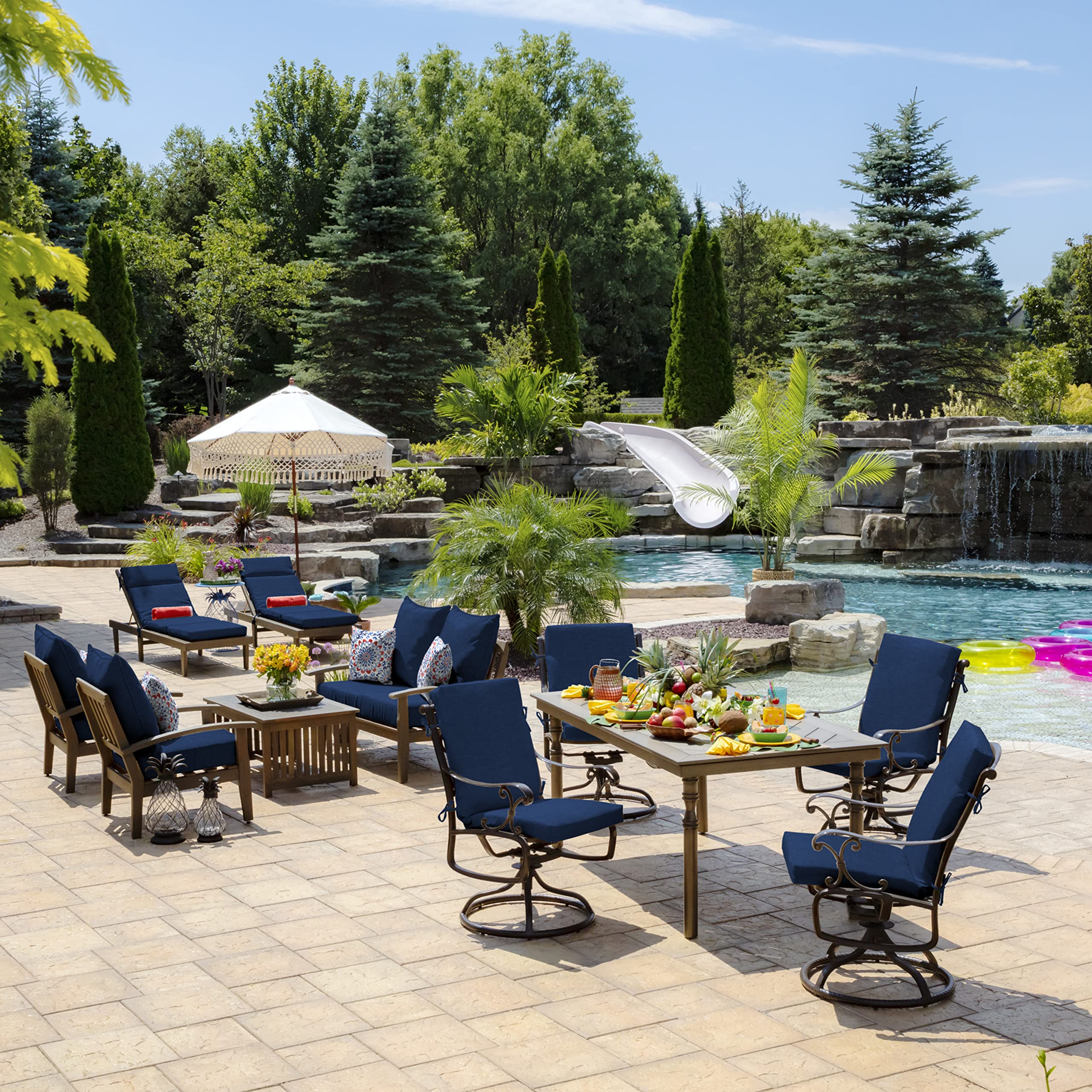 Arden Selections Outdoor Chair Cushion with decorative pattern in Sapphire Blue