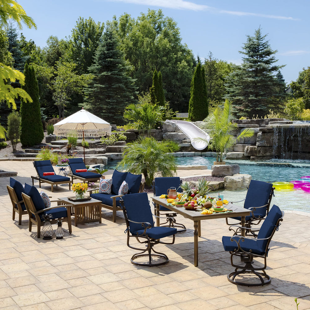 Arden Selections Outdoor Chair Cushion with decorative pattern in Sapphire Blue