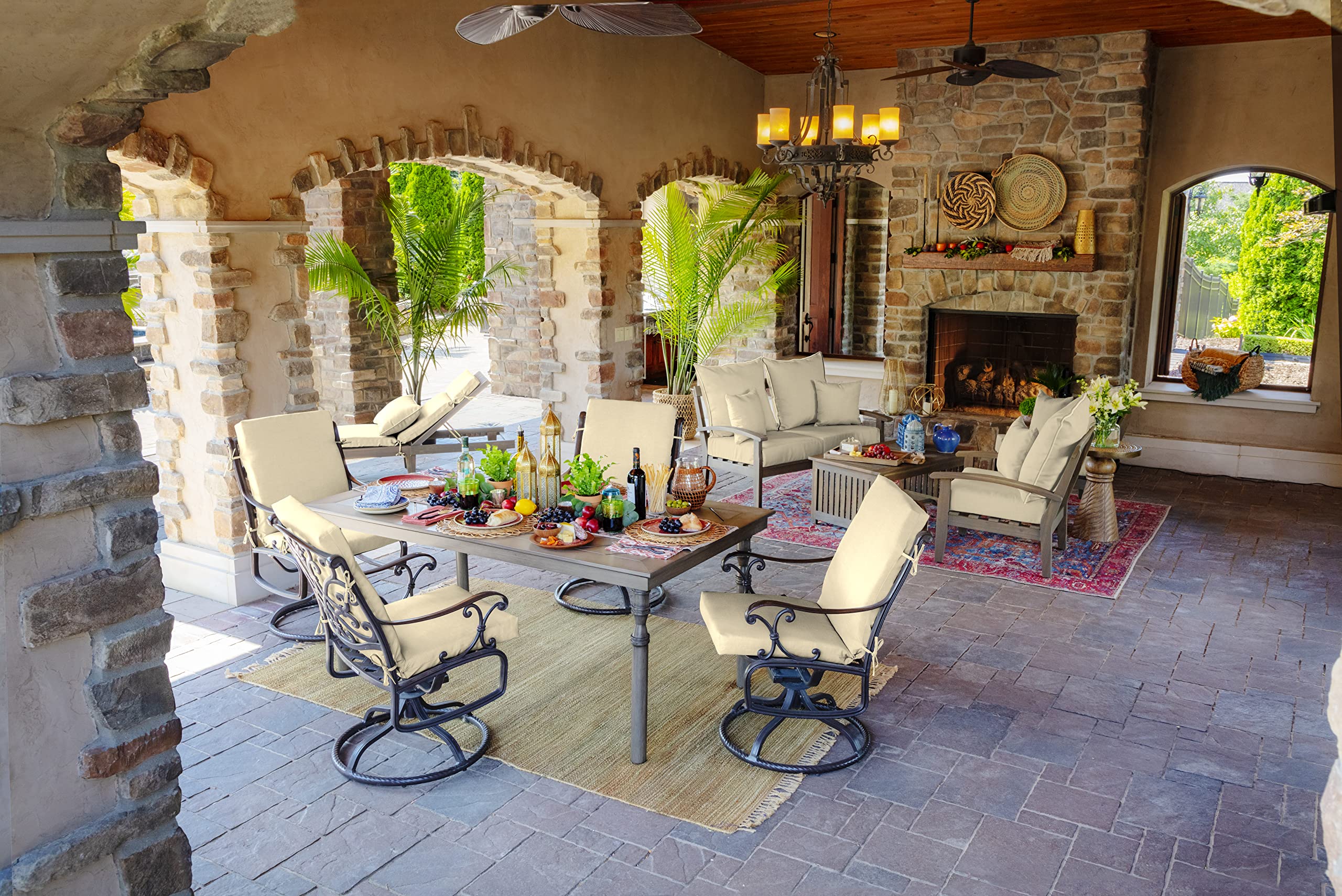 Arden Selections Outdoor Cushion in a garden setting