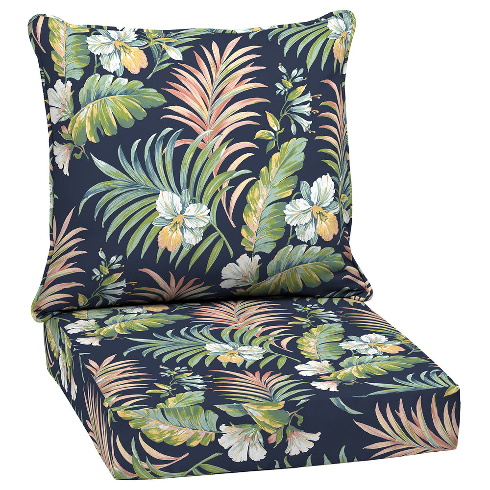 Arden Selections Outdoor Deep Seat Cushion Set front view in Blue Tropical