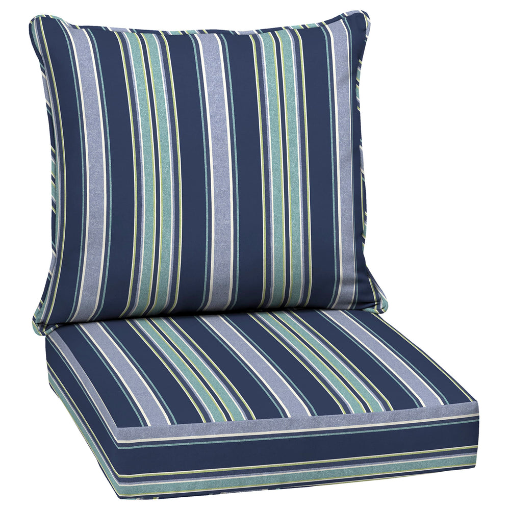 Arden Selections Outdoor Deep Seat Cushion Set in Sapphire Aurora Blue Stripe front view