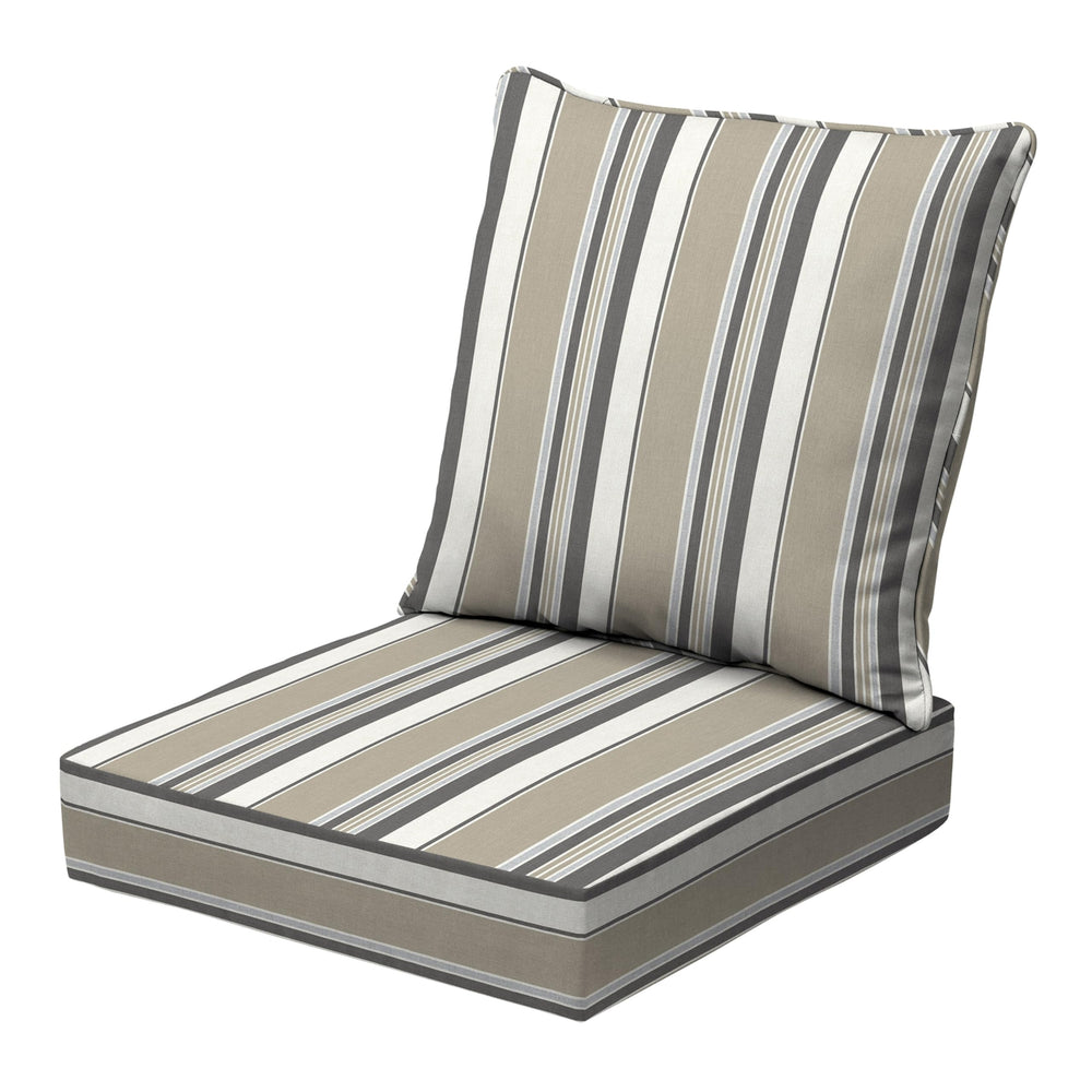 Arden Selections Outdoor Deep Seat Cushion Set in Taupe Grey Stripe, front view