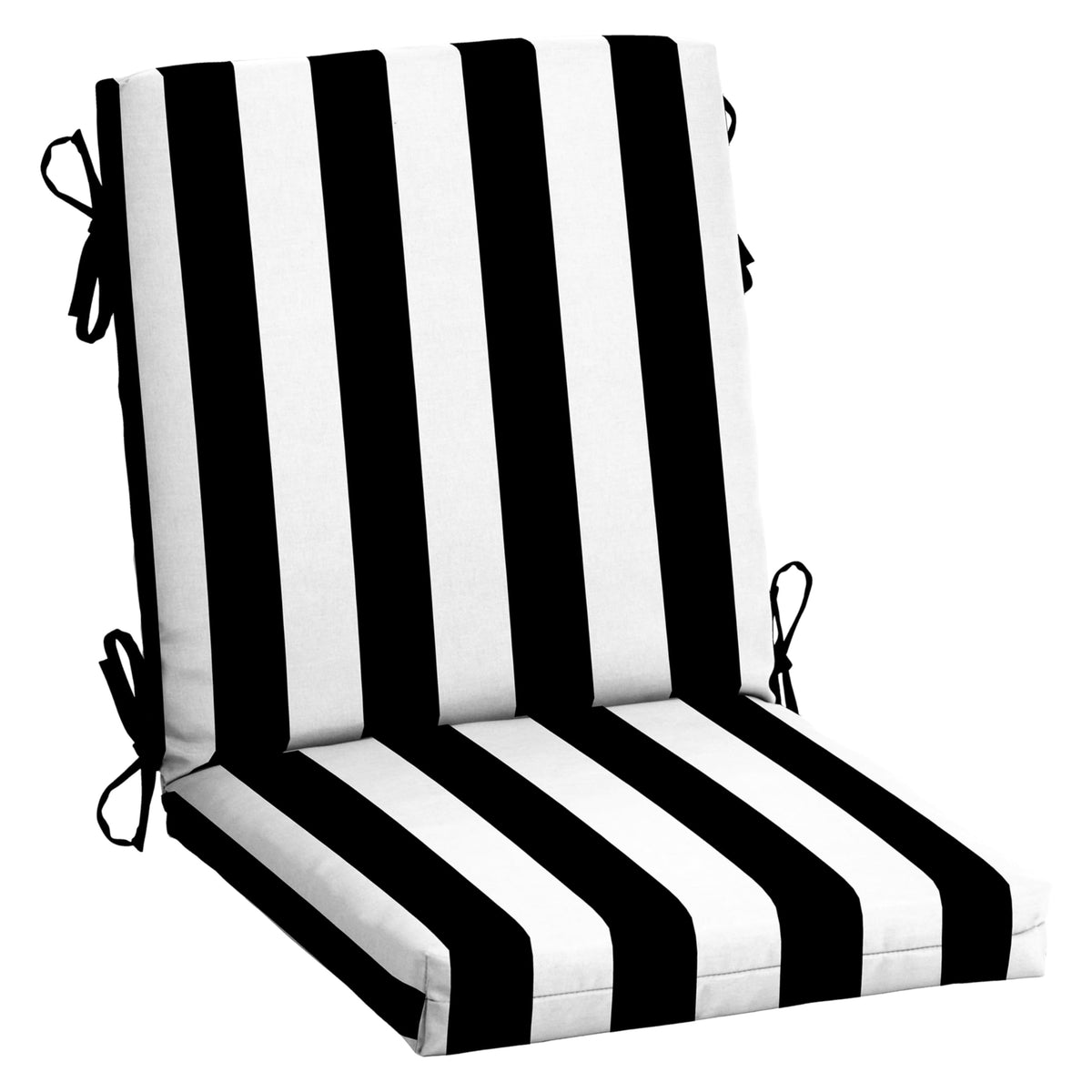 Arden Selections Outdoor Midback Chair Cushion in Black Cabana Stripe front view