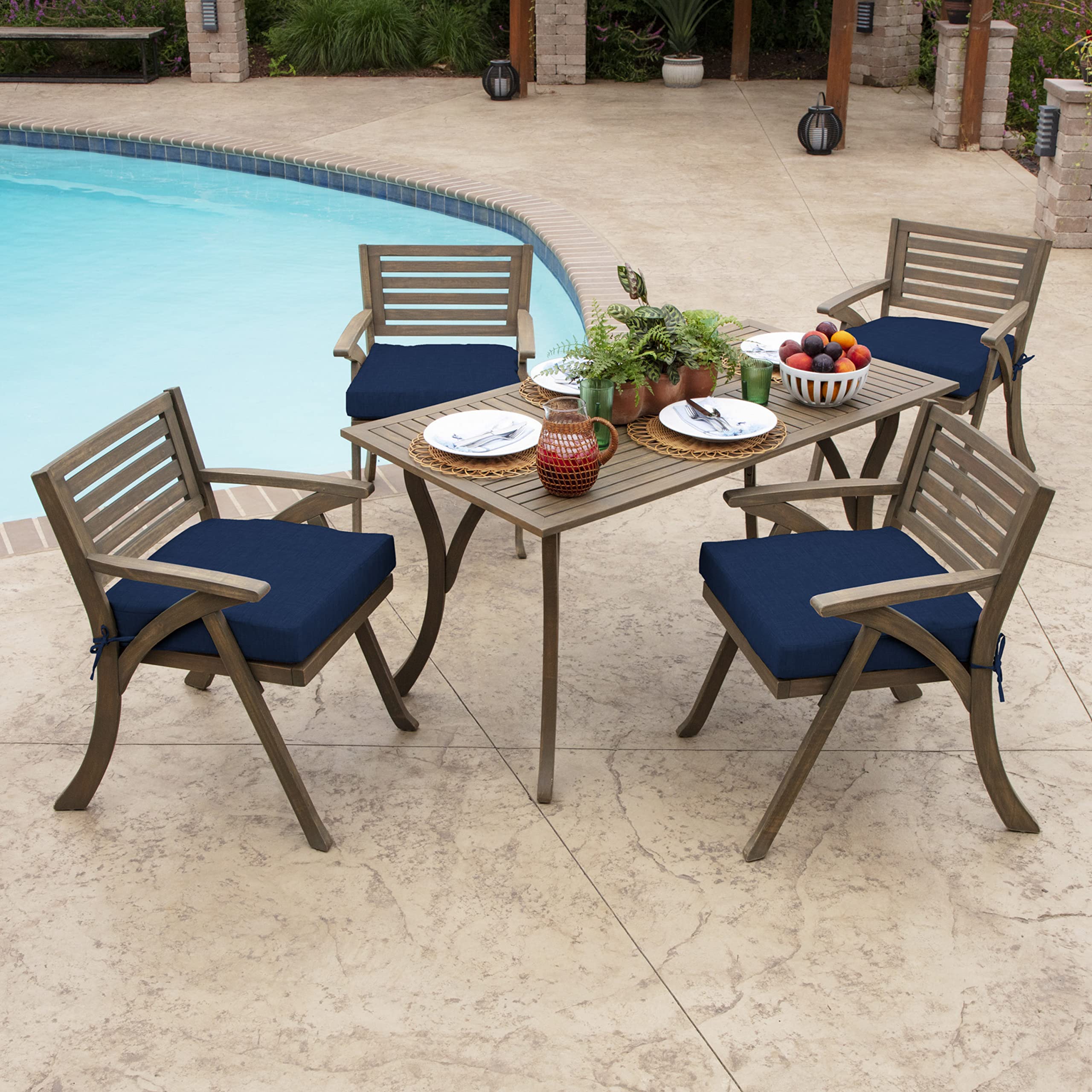 Arden Selections Outdoor Seat Pad Cushion 21x21 Sapphire Blue showcased with patio furniture