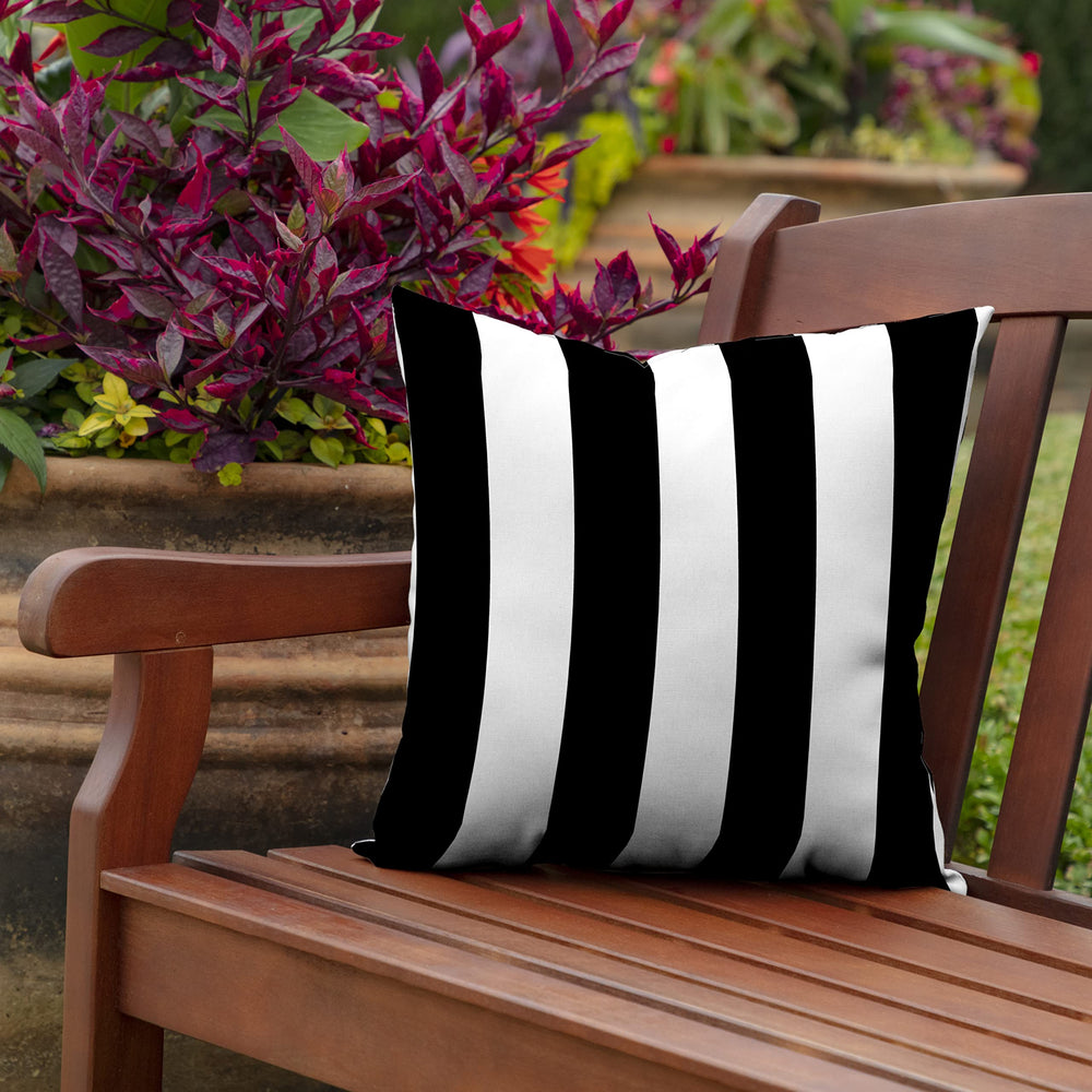 Arden Selections Outdoor Toss Pillow 16x16 Black Cabana Stripe side view