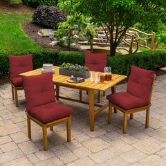Arden Selections Outdoor Tufted Dining Chair Cushion Ruby Red on a patio chair