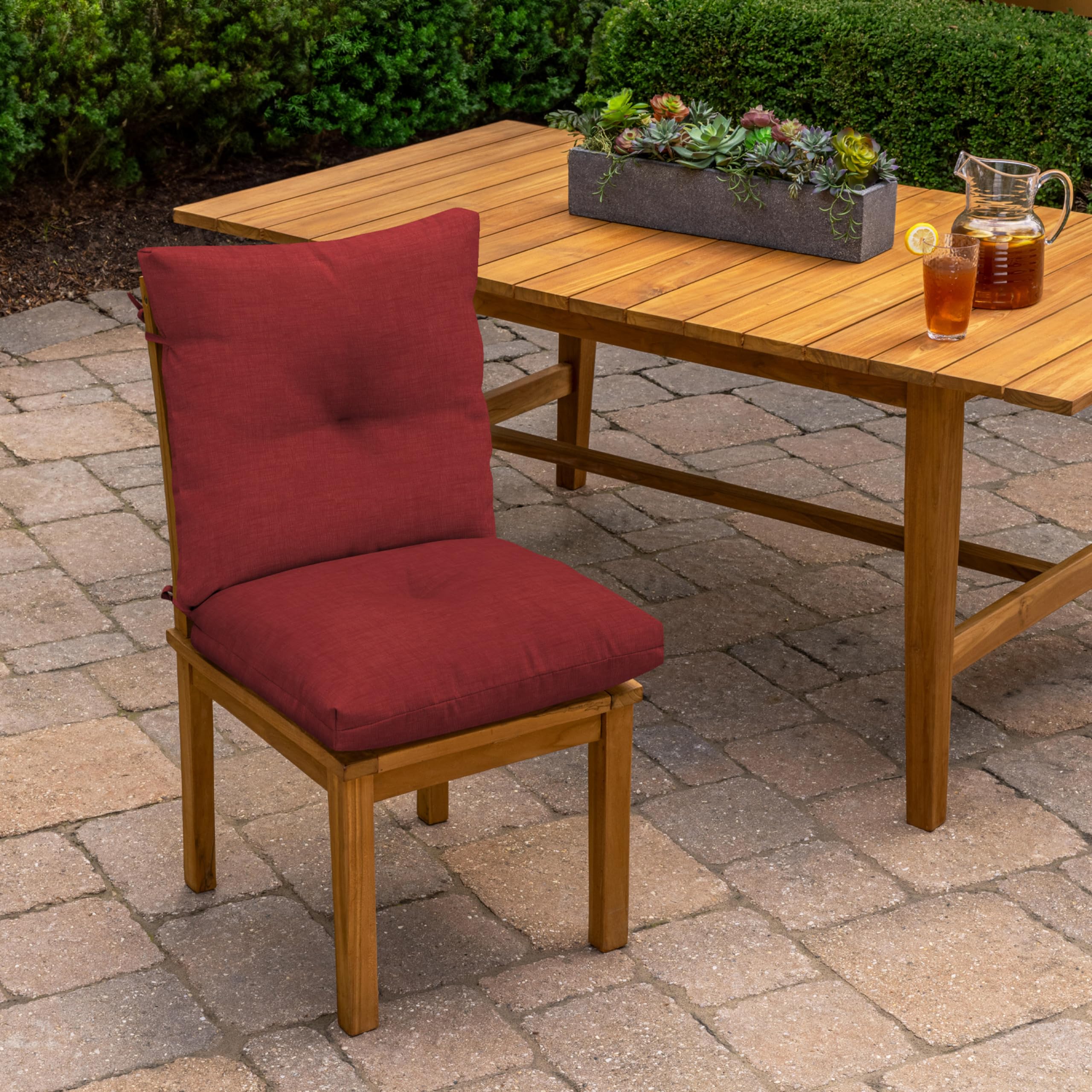 Arden Selections Outdoor Tufted Dining Chair Cushion Ruby Red side view