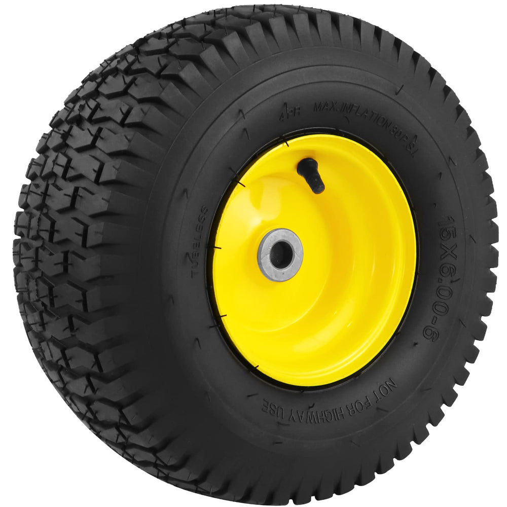 Aremae 15x6.00-6 Tubeless Lawn Mower Tire in garden setting