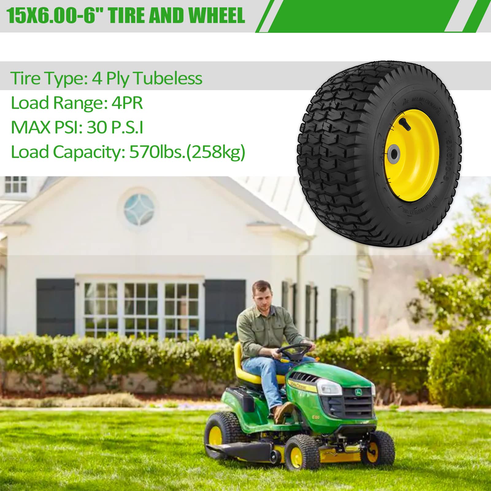 Aremae 15x6.00-6 Tubeless Lawn Mower Tire tread detail