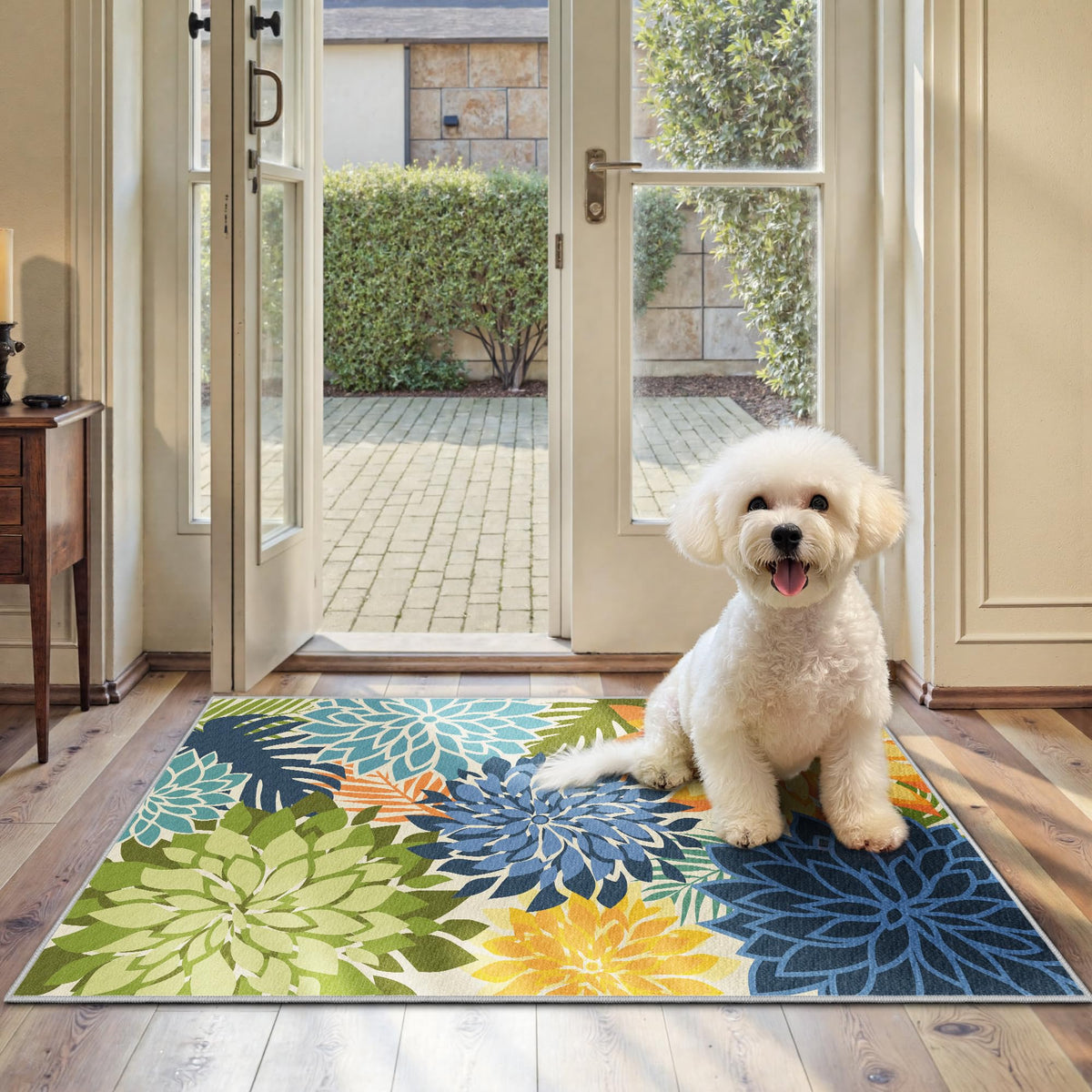 Arenarug Outdoor Rug 2' x 3' floral pattern in green