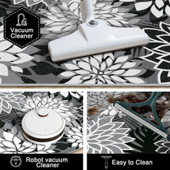 Arenarug Outdoor Rug 2x6 Black Floral Pattern, textured close-up