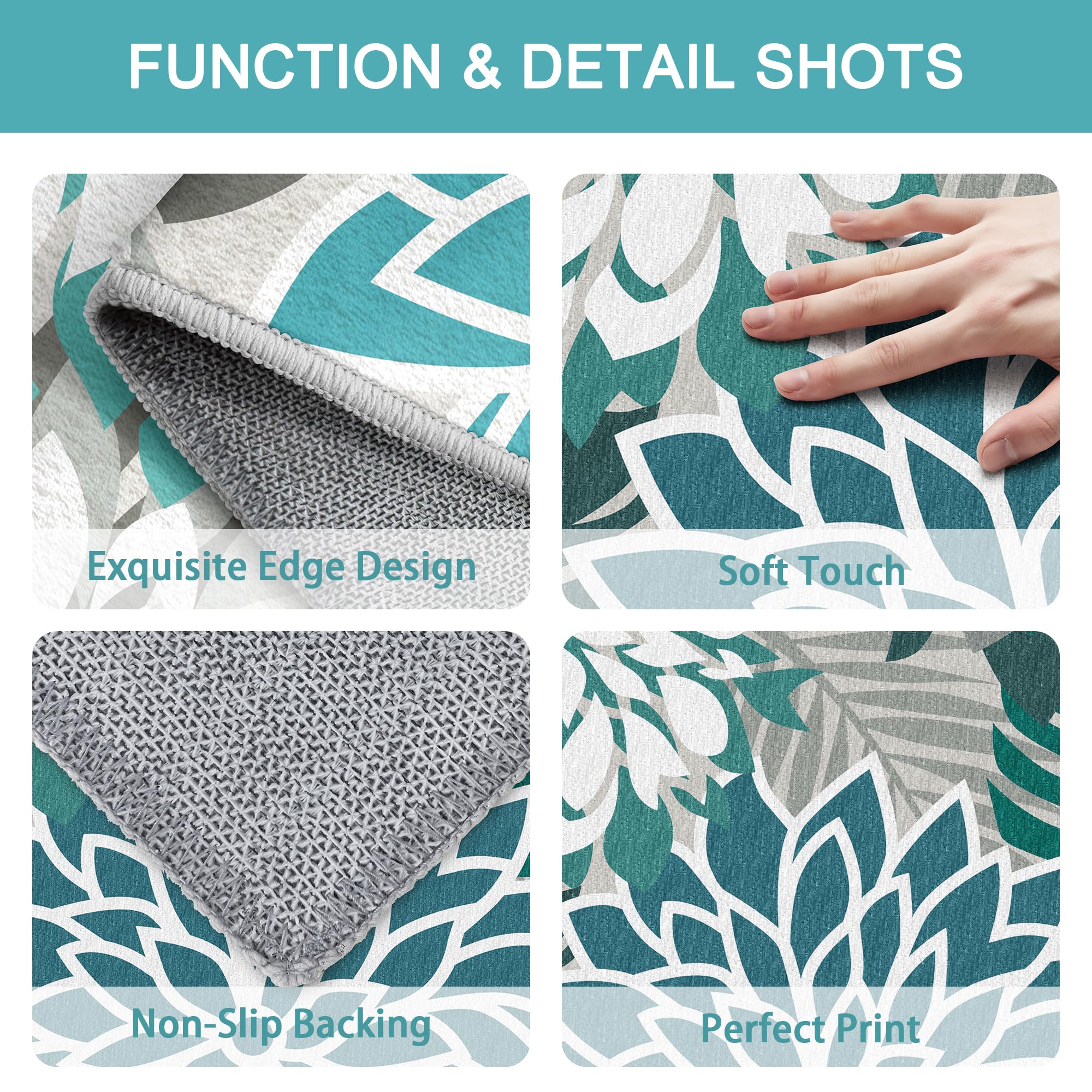 Arenarug Outdoor Rug 2x6 teal floral design close-up