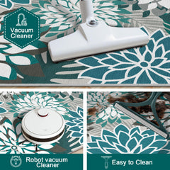 Arenarug Outdoor Rug 2x6 teal floral pattern on patio