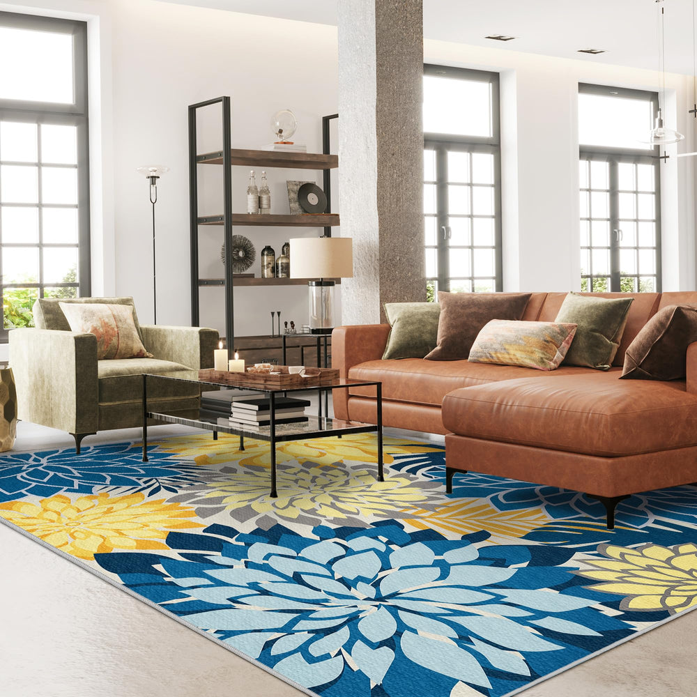Arenarug Outdoor Rug 4' x 6' Ocean Dahlia on patio