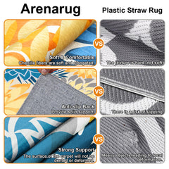Arenarug Outdoor Rug 5' x 8' Ocean Dahlia on a patio