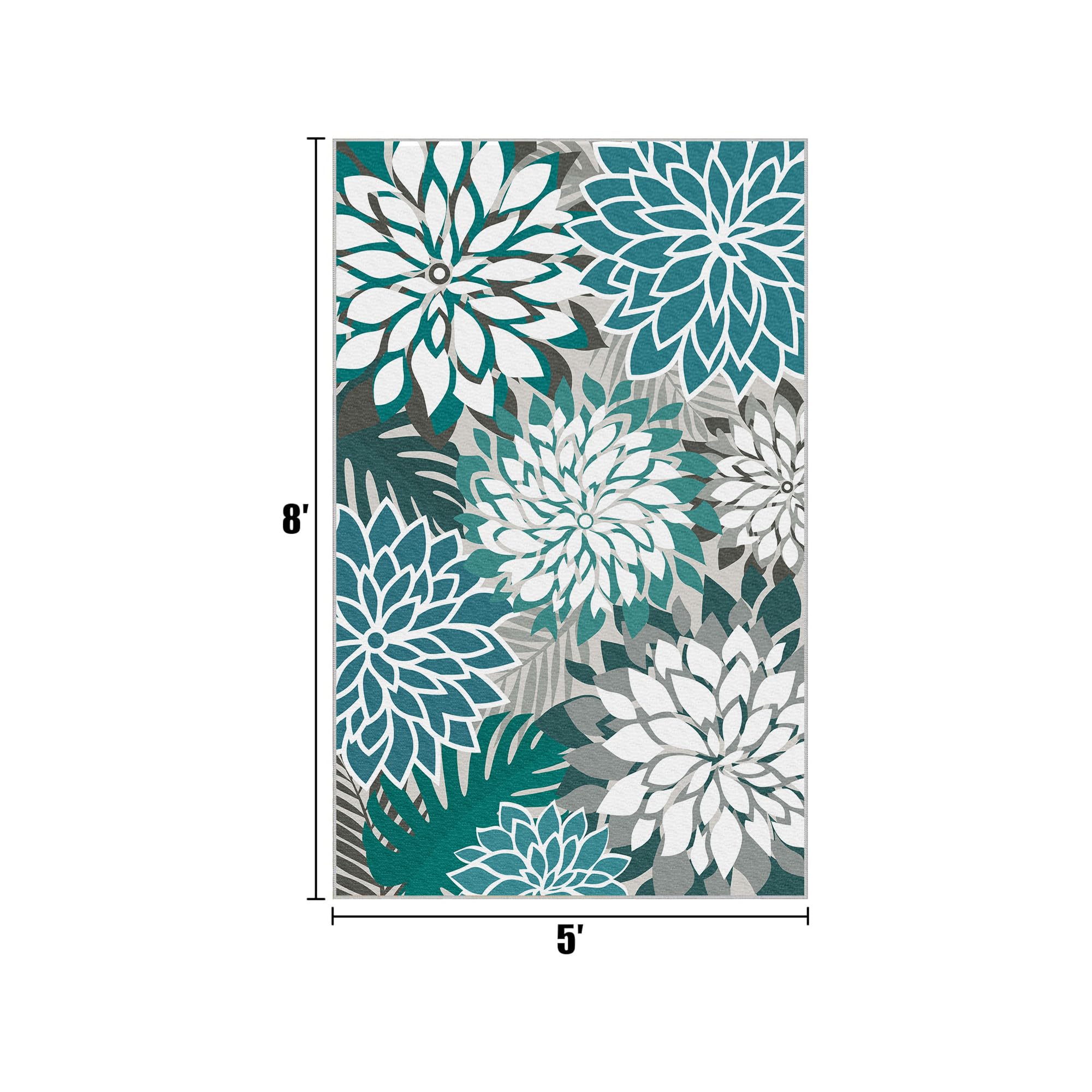 Arenarug Outdoor Rug 5' x 8' teal floral pattern on patio