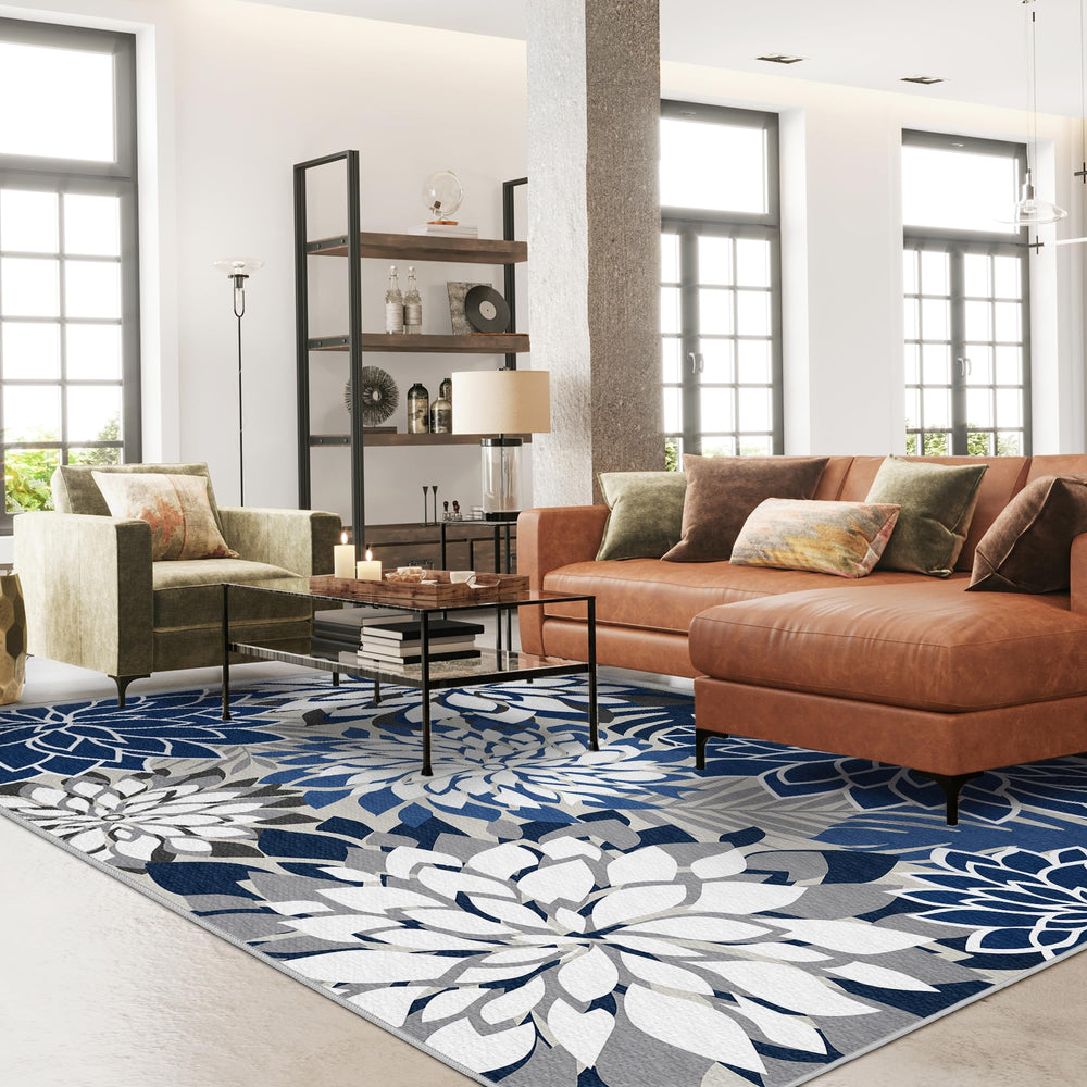 Arenarug Outdoor Rug 5x8 blue and white floral pattern
