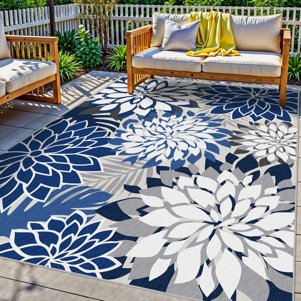 Arenarug Outdoor Rug 5x8 floral design front view