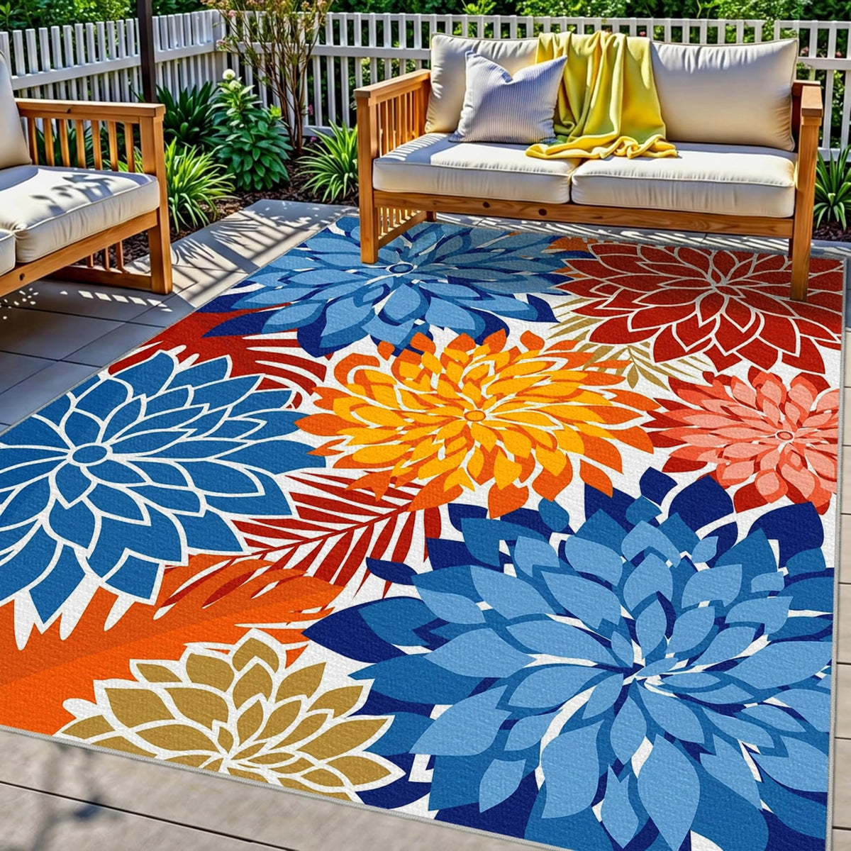 Arenarug Outdoor Rug 5x8 floral pattern front view