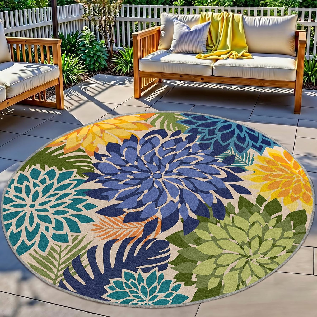 Arenarug Outdoor Rug 6' round floral pattern front view